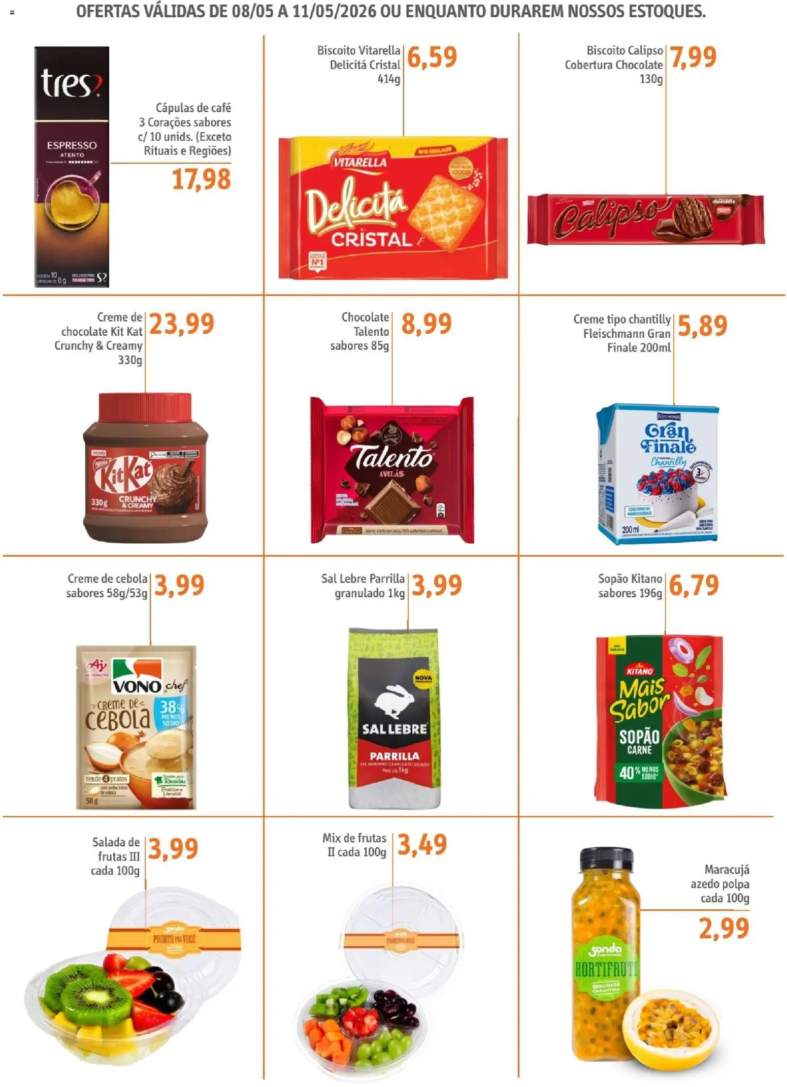Sonda Folheto - válido de 08.05.2026 | Página: 3 | Produtos: Maracujá, Kit Kat, Salada, Sal