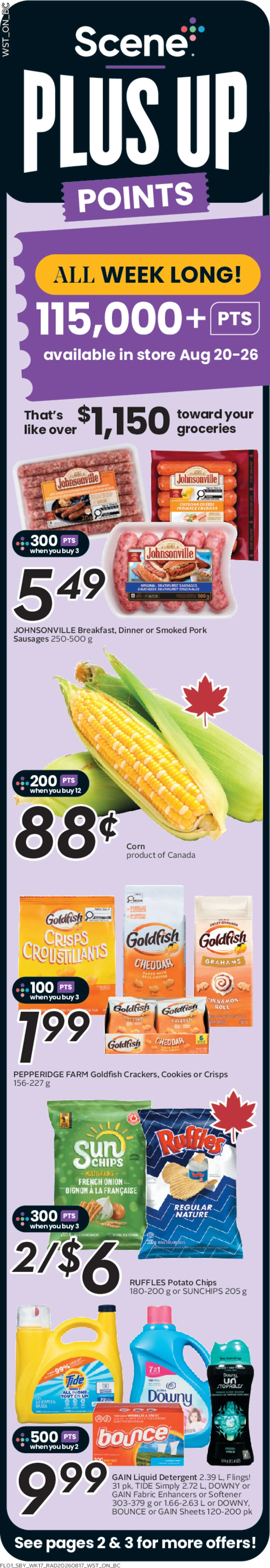 Safeway flyer valid from Aug 20, 2026 | Page: 2 | Products: Sausages, Crisps, Snacks, Onion