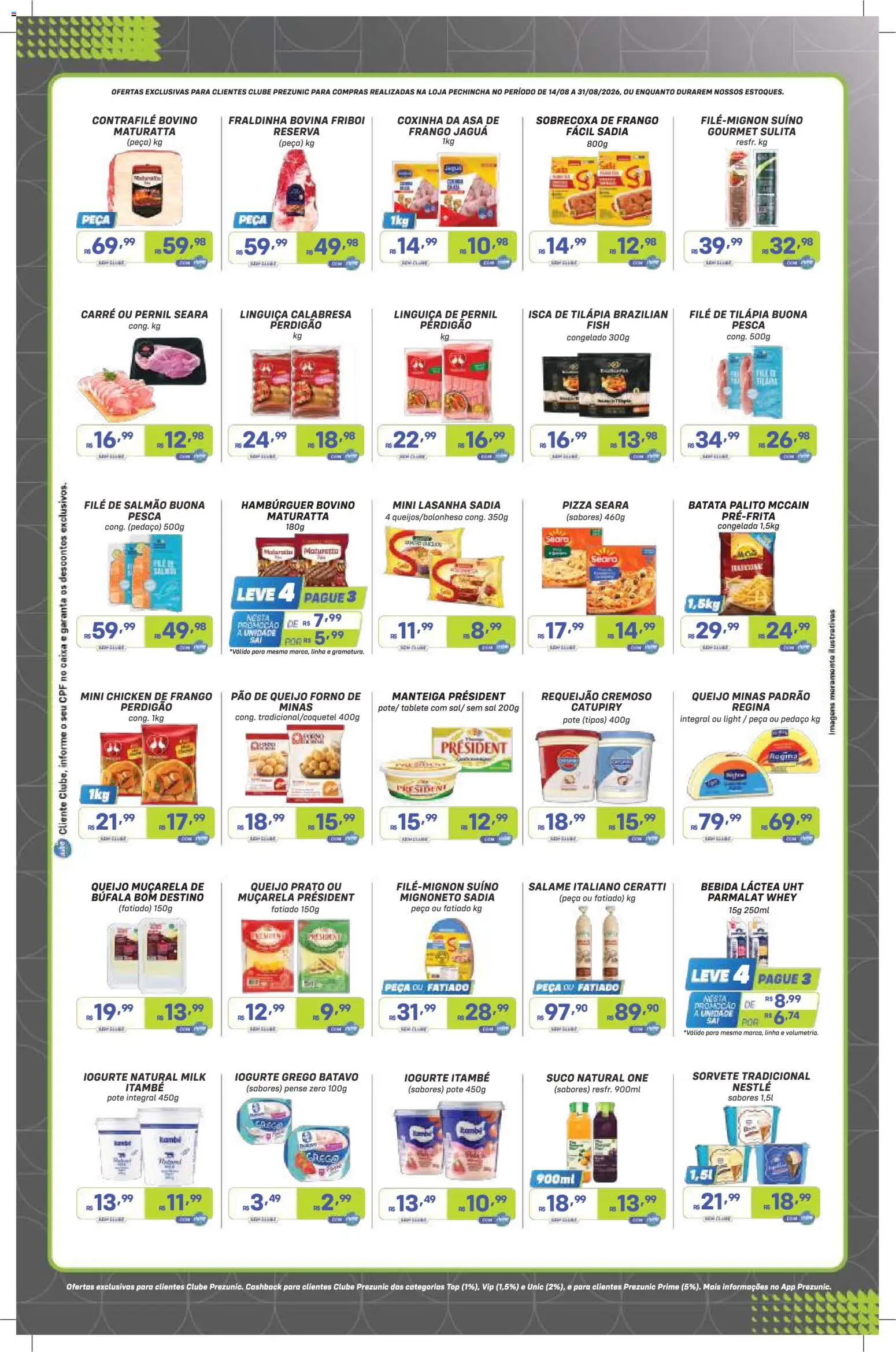 Prezunic Folheto - válido de 14/08/2026 | Página: 3 | Produtos: Fraldinha, Iogurte, Pão, Suco