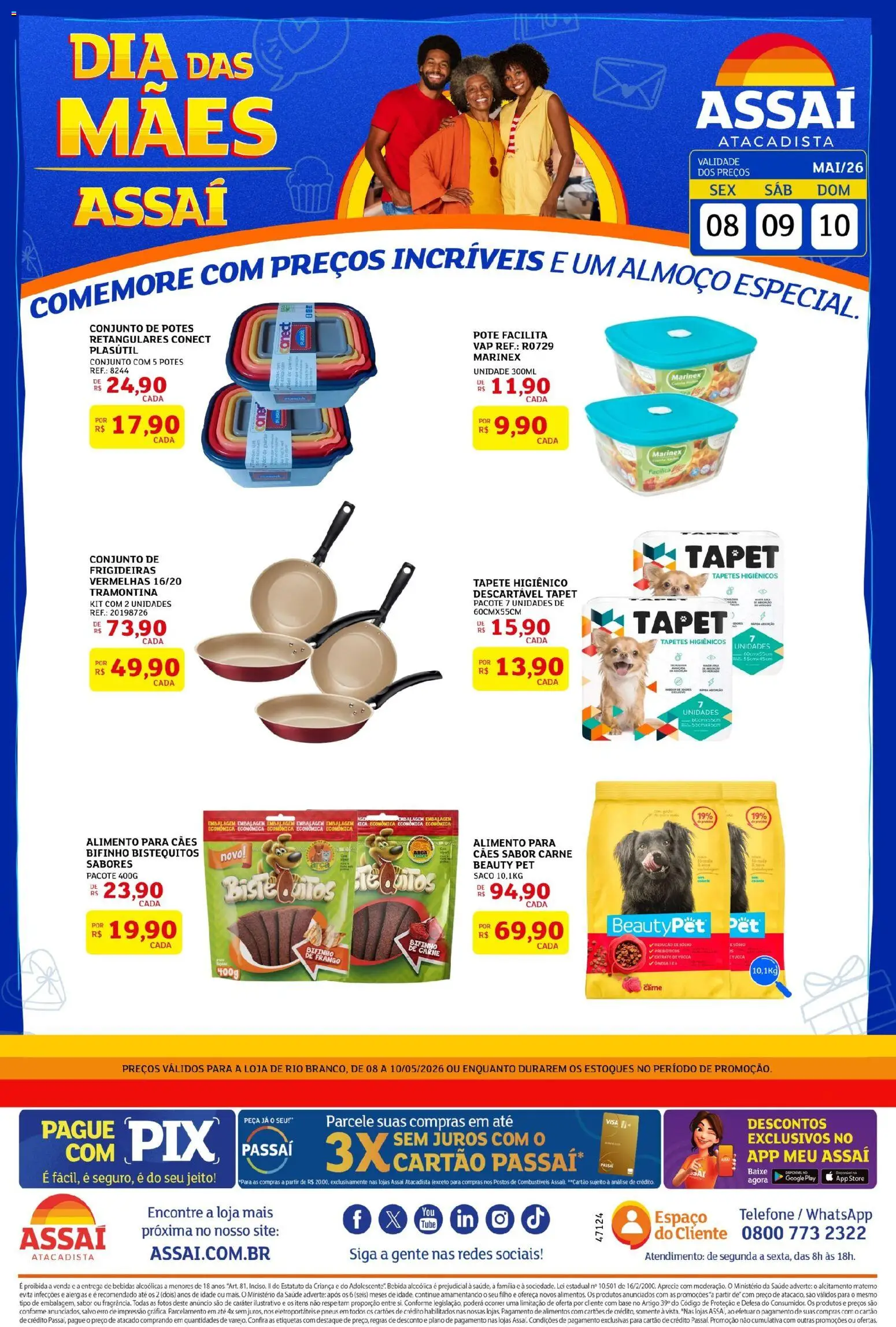 Assaí Atacadista Folheto - válido de 08.05.2026 | Página: 1 | Produtos: Tapete higiênico, Carne, Bebida, Potes
