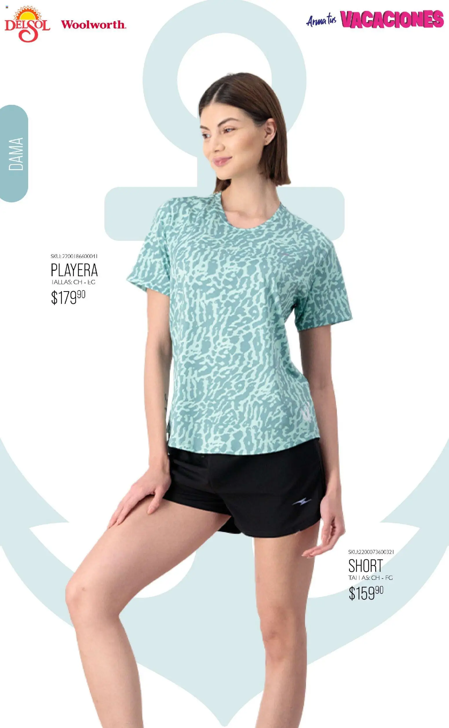 Nuevas ofertas de Del Sol y Woolworth válidas en toda la República Mexicana desde el 19.03.2026. ¡Encuentra las mejores ofertas en Del Sol y Woolworth catálogo Moda Vacaciones! | Página: 18 | Productos: Playera, Short