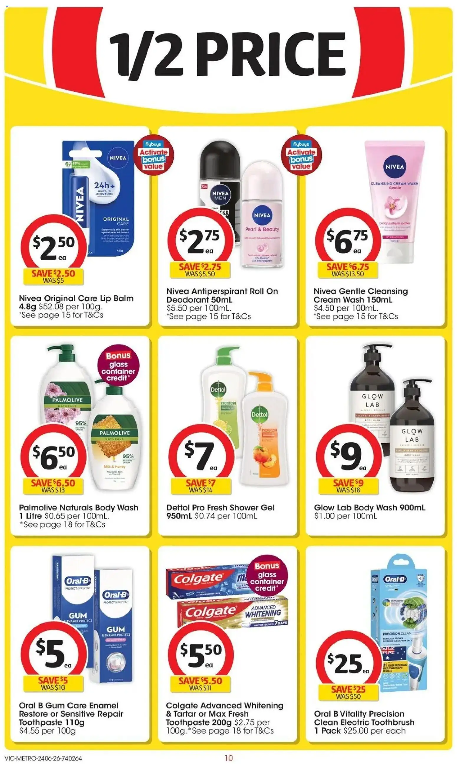Coles catalogue - valid from 24/06/2026 | Page: 10 | Products: Shower, Milk, Antiperspirant, Toothbrush