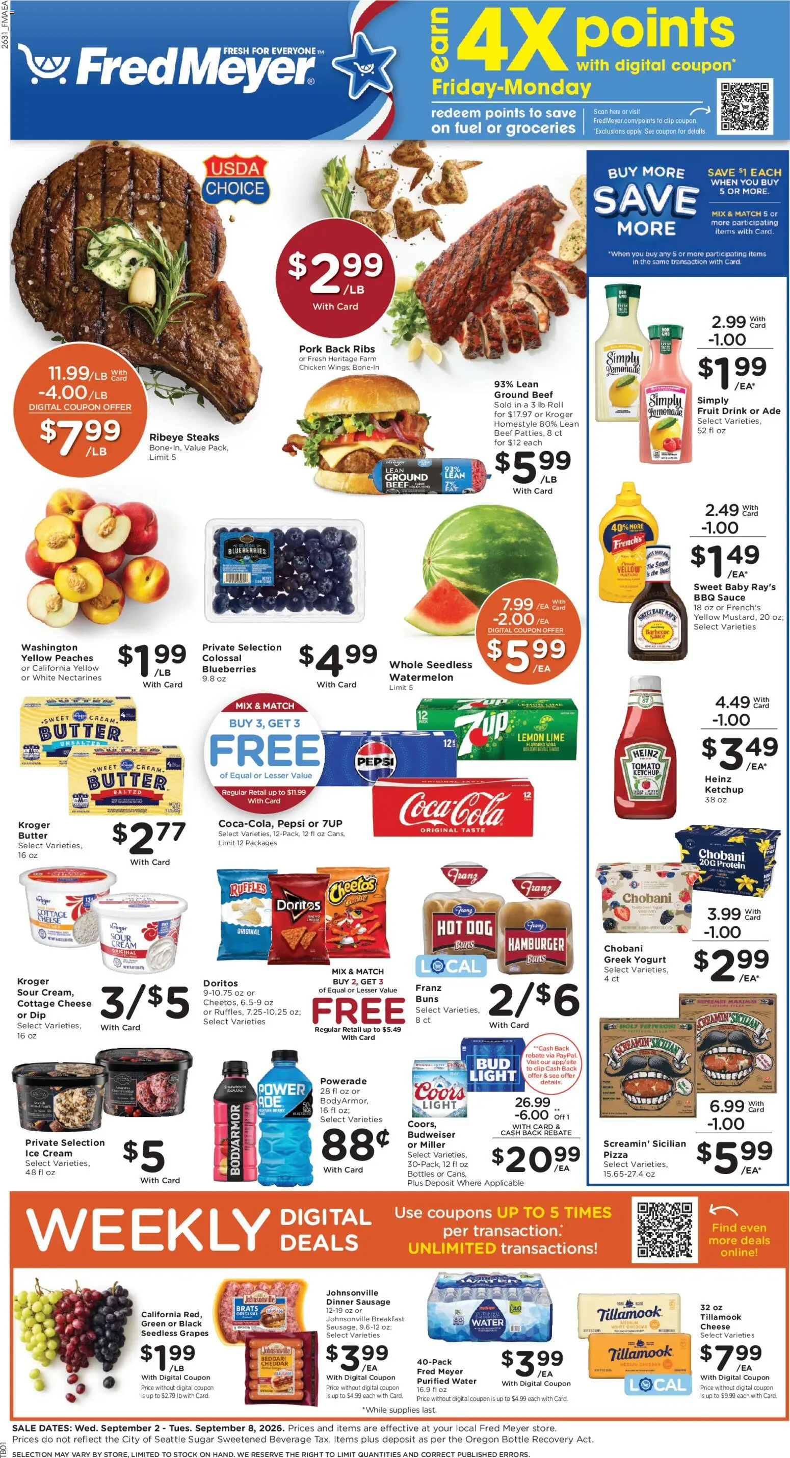 Fred Meyer Weekly Ad - valid from 09/02/2026 | Page: 1 | Products: Yogurt, Pork, Mustard, Cheddar cheese