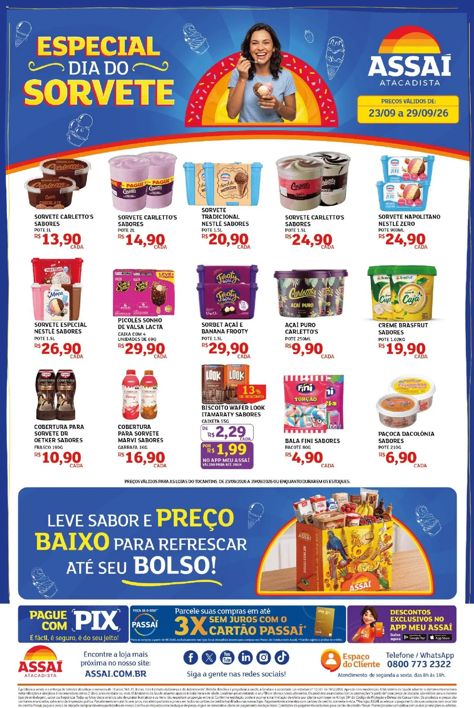Assaí Atacadista Folheto - válido de 23/09/2026 | Página: 1 | Produtos: Bebidas, Alimentos, Creme, Açúcar