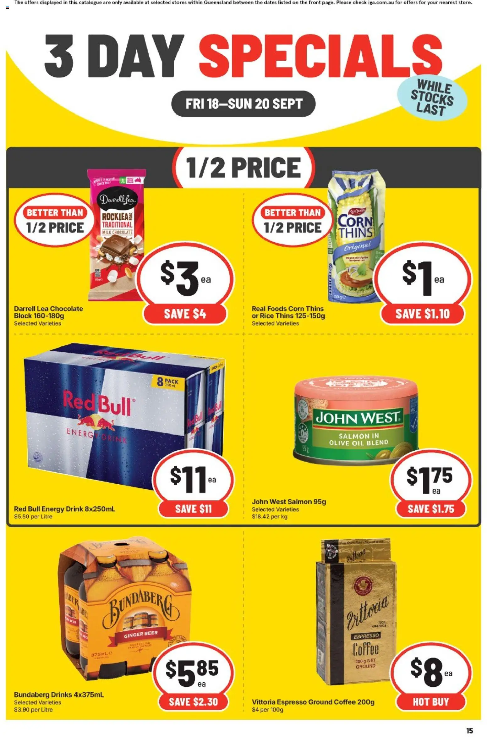 IGA catalogue - valid from 18/09/2026 | Page: 3 | Products: Drinks, Corn, Milk, Rice