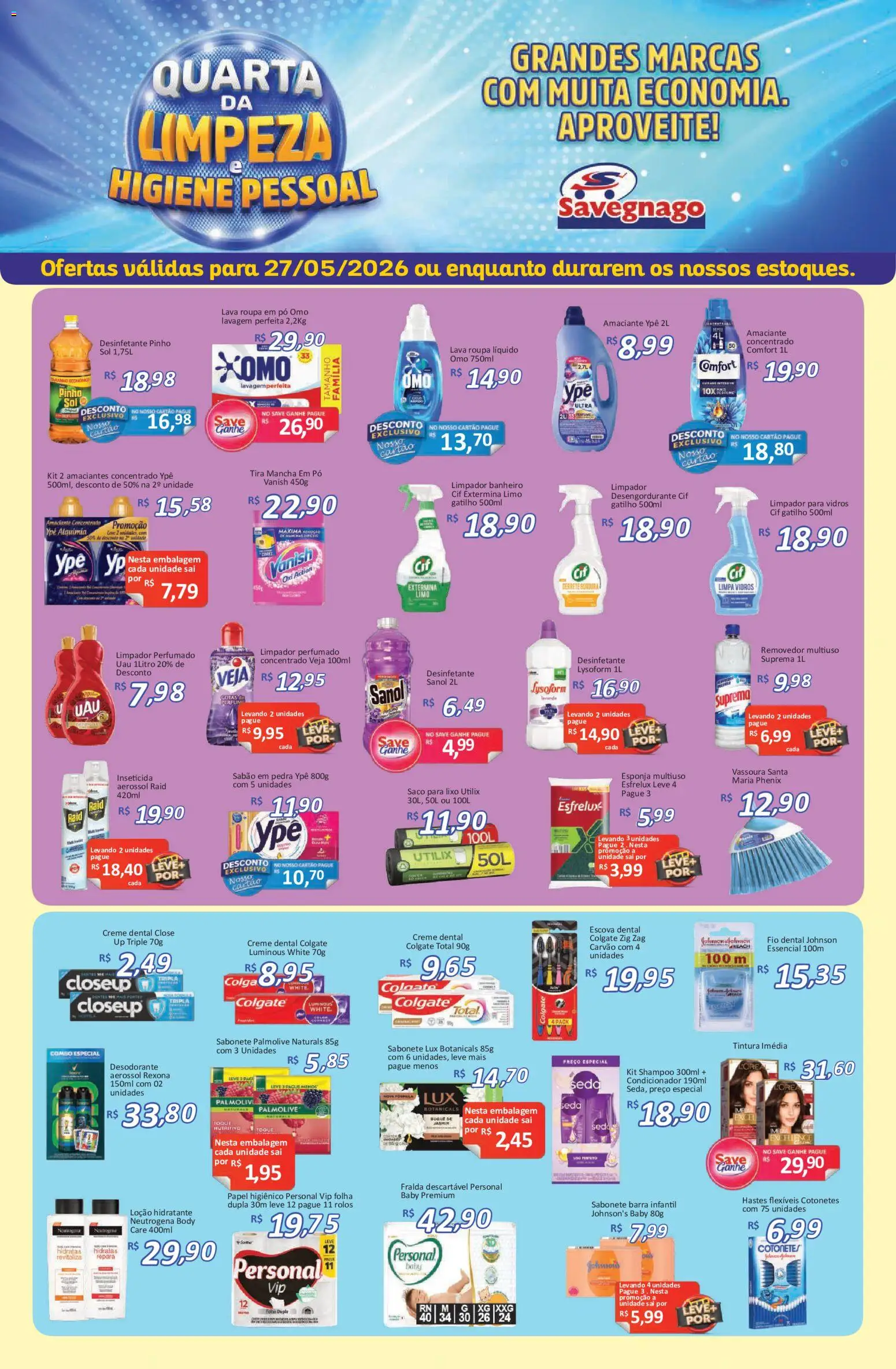 Savegnago Folheto - válido de 27.05.2026 | Página: 1 | Produtos: Shampoo, Saco para lixo, Limpa vidros, Desinfetante
