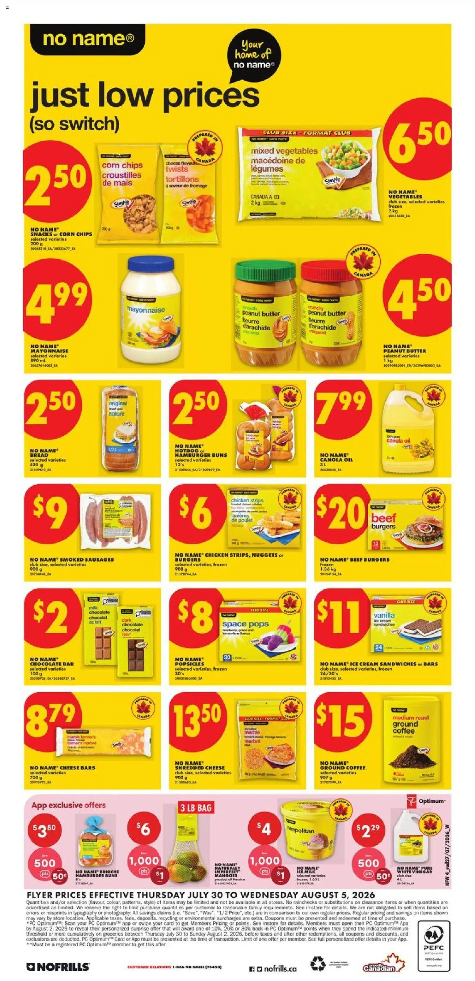 No Frills flyer valid from Jul 30, 2026 | Page: 5 | Products: Beef, PC, Bag, Oil