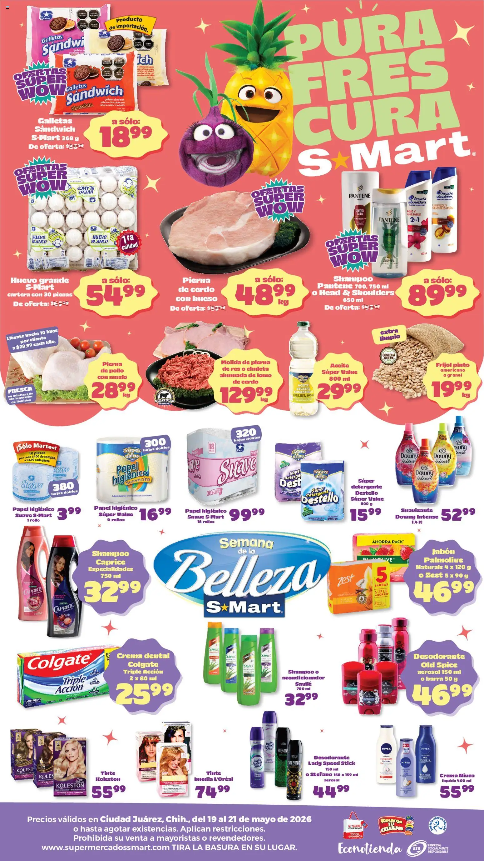 Nuevas ofertas de S-Mart válidas en toda la República Mexicana desde el 19.05.2026. ¡Encuentra las mejores ofertas en S-Mart folleto Juárez! | Página: 2 | Productos: Chocolate, Res, Galletas, Barra