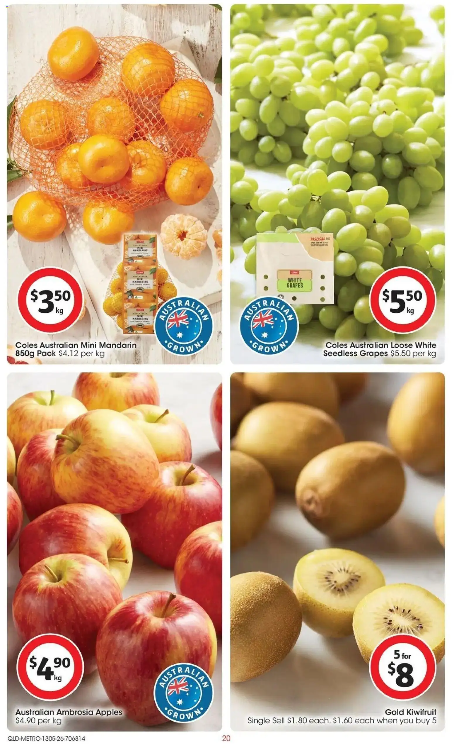 Coles catalogue - valid from 13.05.2026 | Page: 20 | Products: Apples, Kiwifruit, Mandarins, Grapes