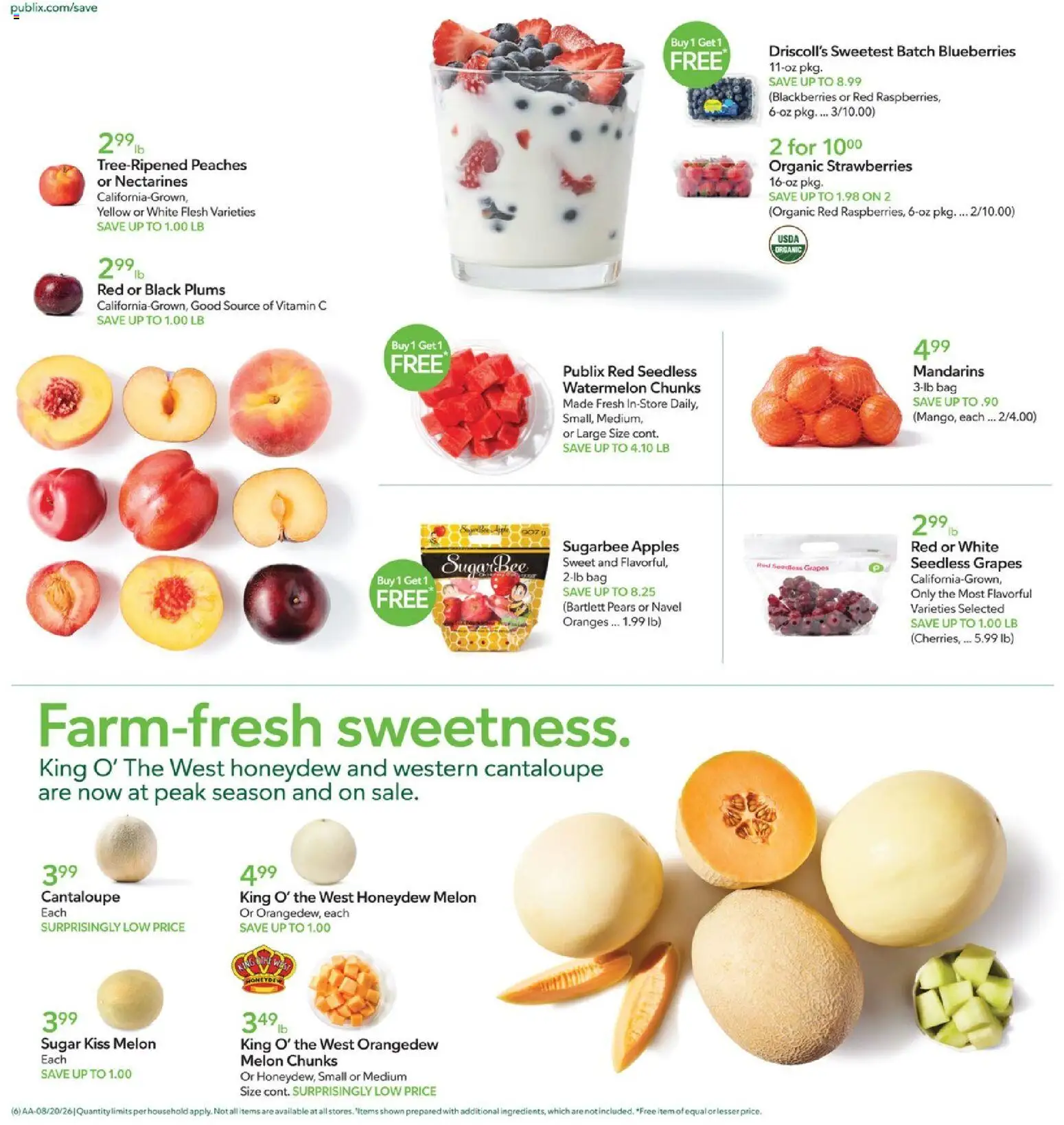 Publix Weekly Ad - valid from 08/19/2026 | Page: 6 | Products: Oranges, Grapes, Seedless grapes, Pears