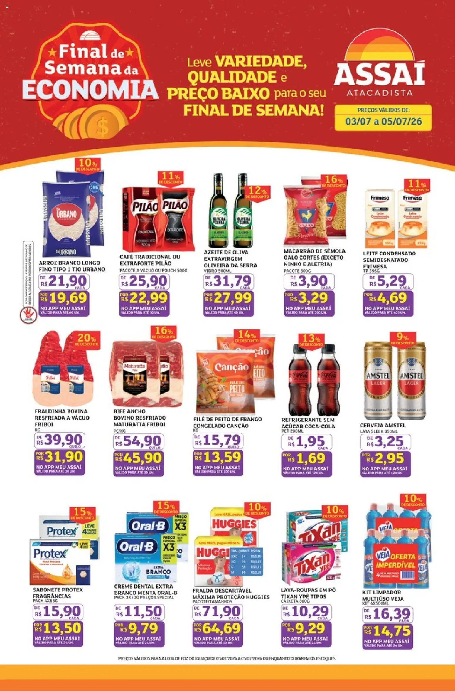 Assaí Atacadista Folheto - válido de 03/07/2026 | Página: 1 | Produtos: Fraldinha, Baixo, Açúcar, Frango