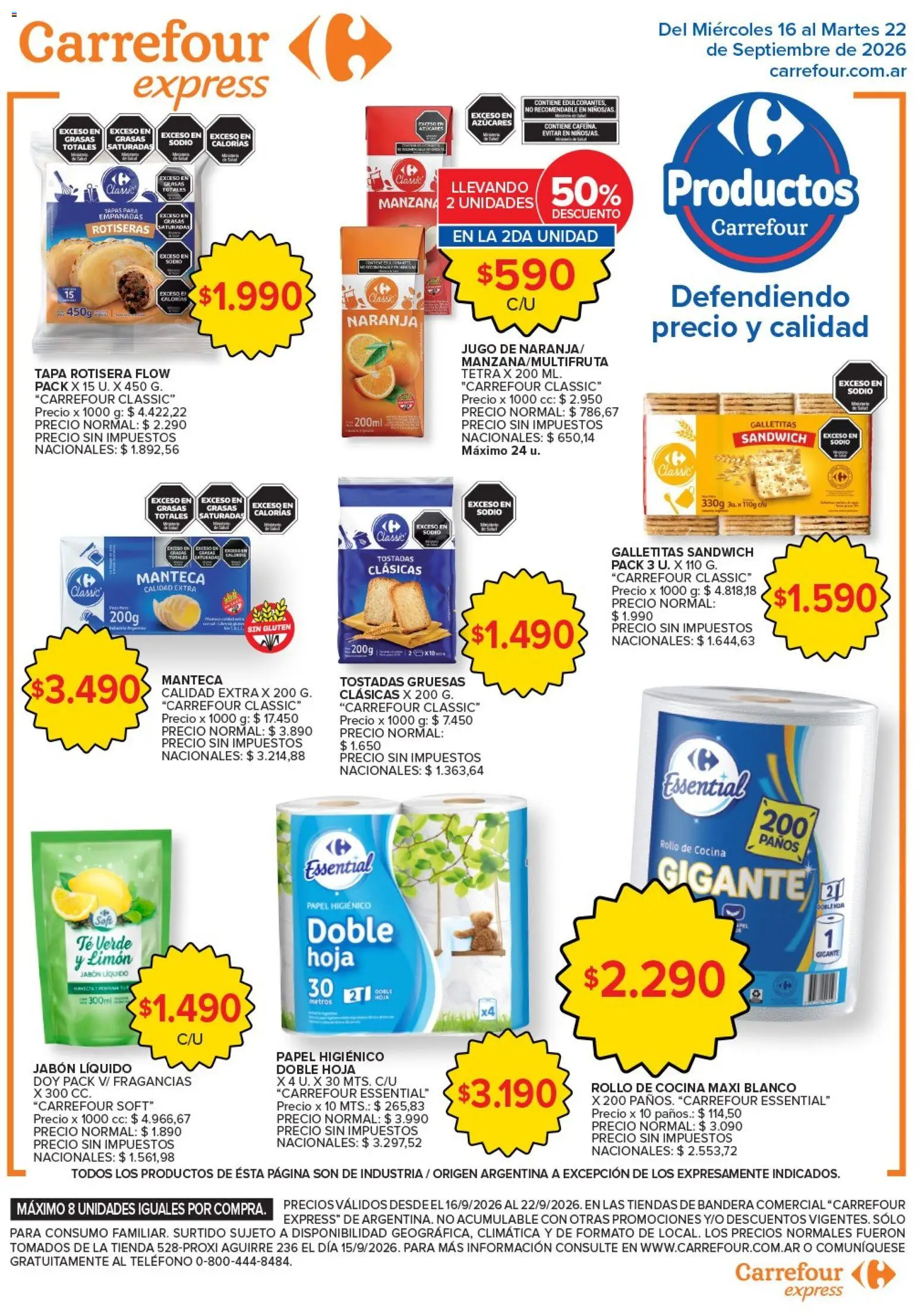 Carrefour - Carrefour Express Ofertas │ válido desde el 16/09/2026 | Página: 4 | Productos: Papel higiénico, Limón, Manteca, Jugo