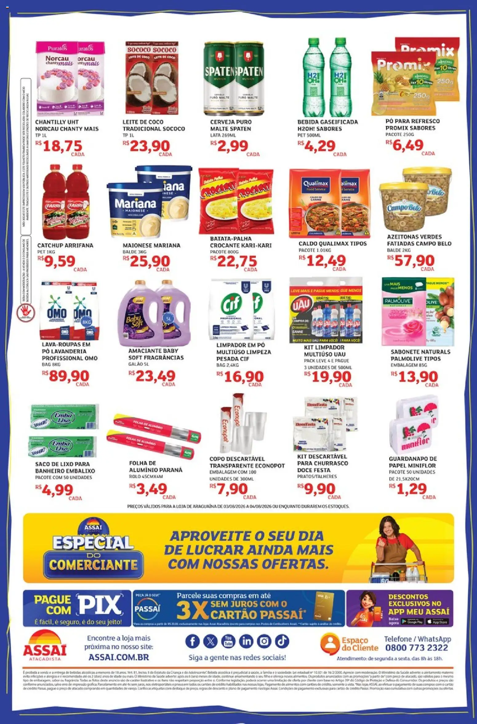 Assaí Atacadista Folheto - válido de 03/08/2026 | Página: 2 | Produtos: Rolo, Cerveja, Amaciante, Balde