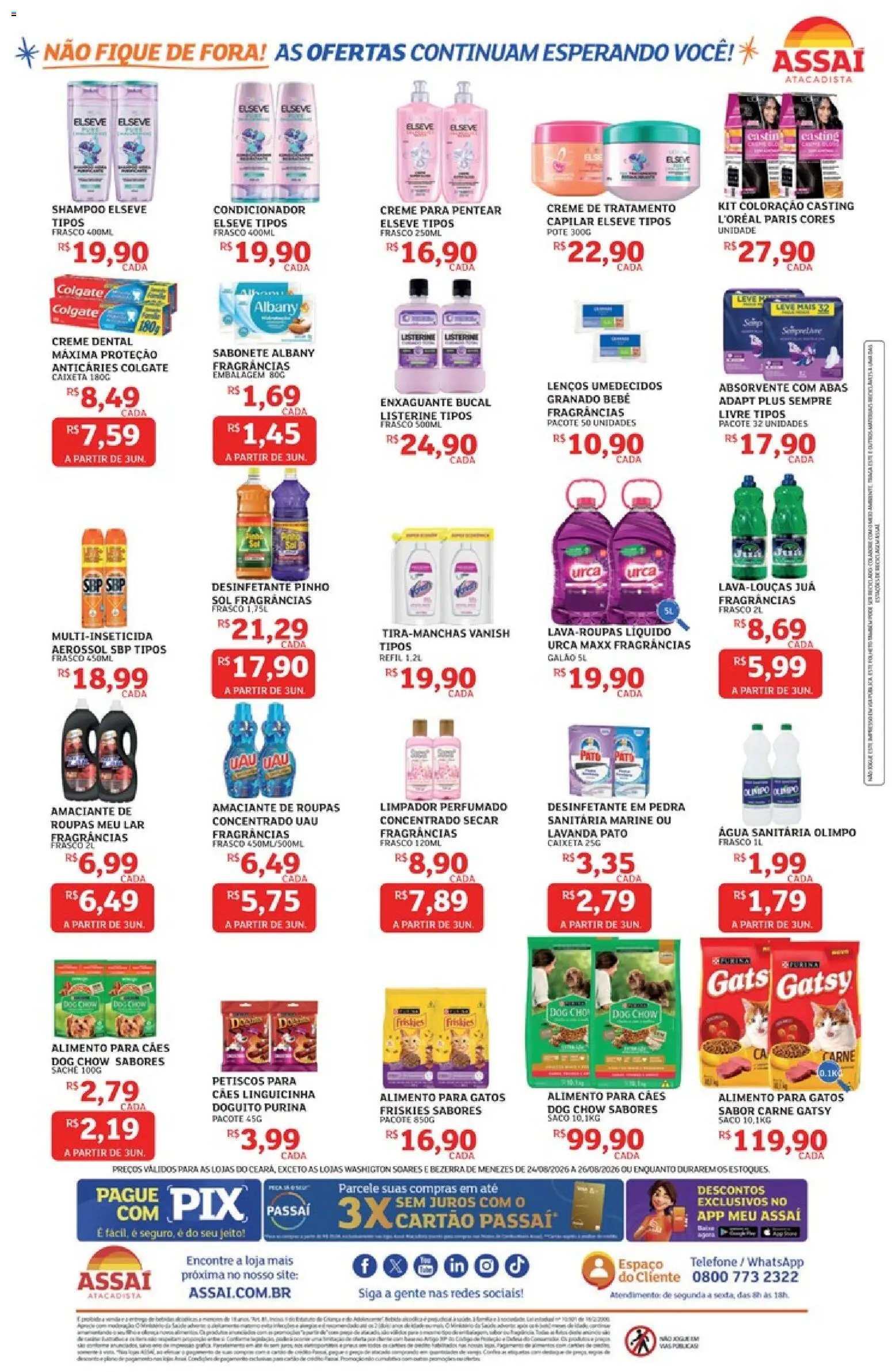 Assaí Atacadista Folheto - válido de 24/08/2026 | Página: 4 | Produtos: Condicionador, Amaciante de roupas, Água, Absorvente