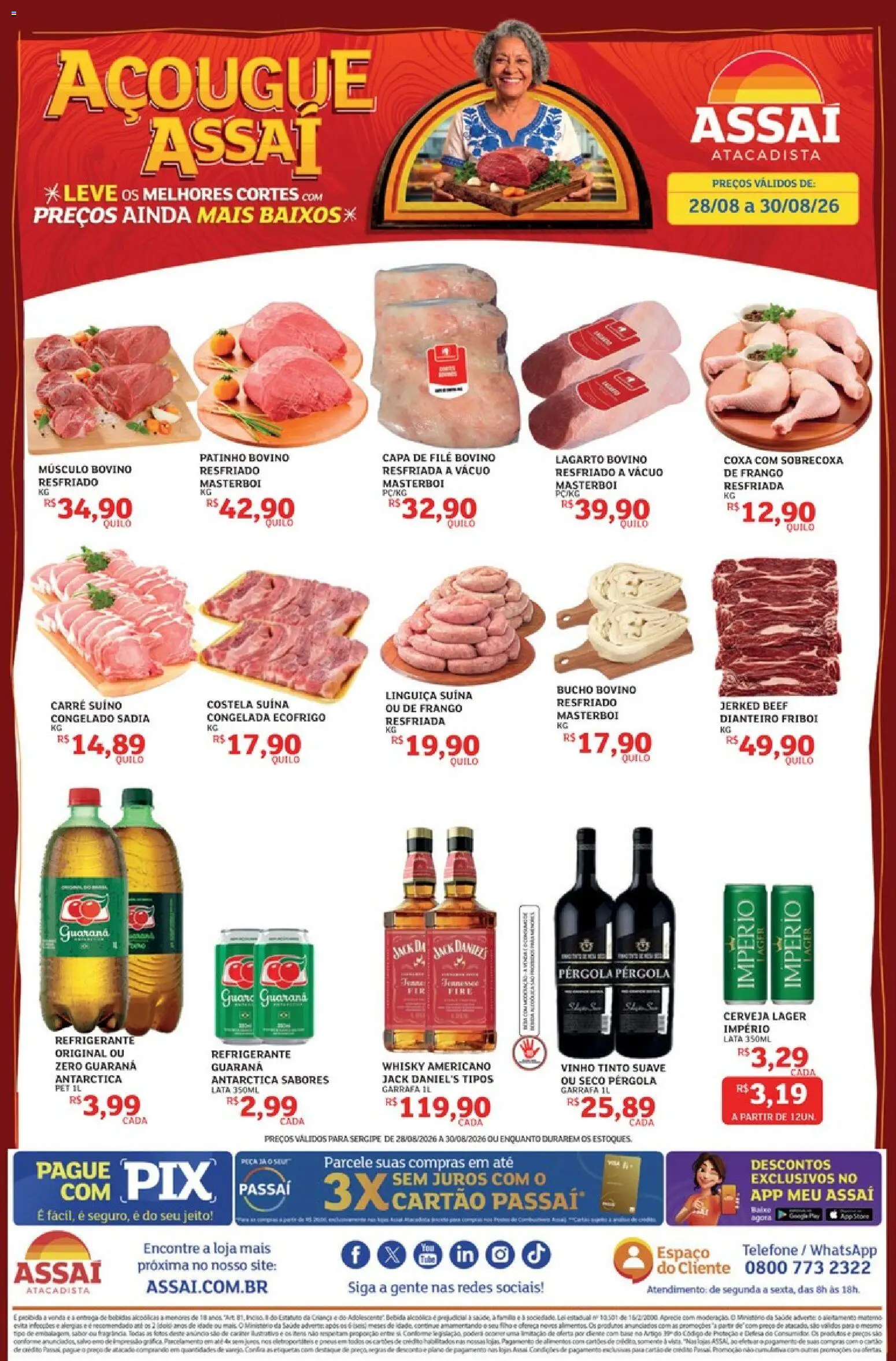 Assaí Atacadista Folheto - válido de 28/08/2026 | Página: 1 | Produtos: Whisky, Alimentos, Refrigerante, Frango