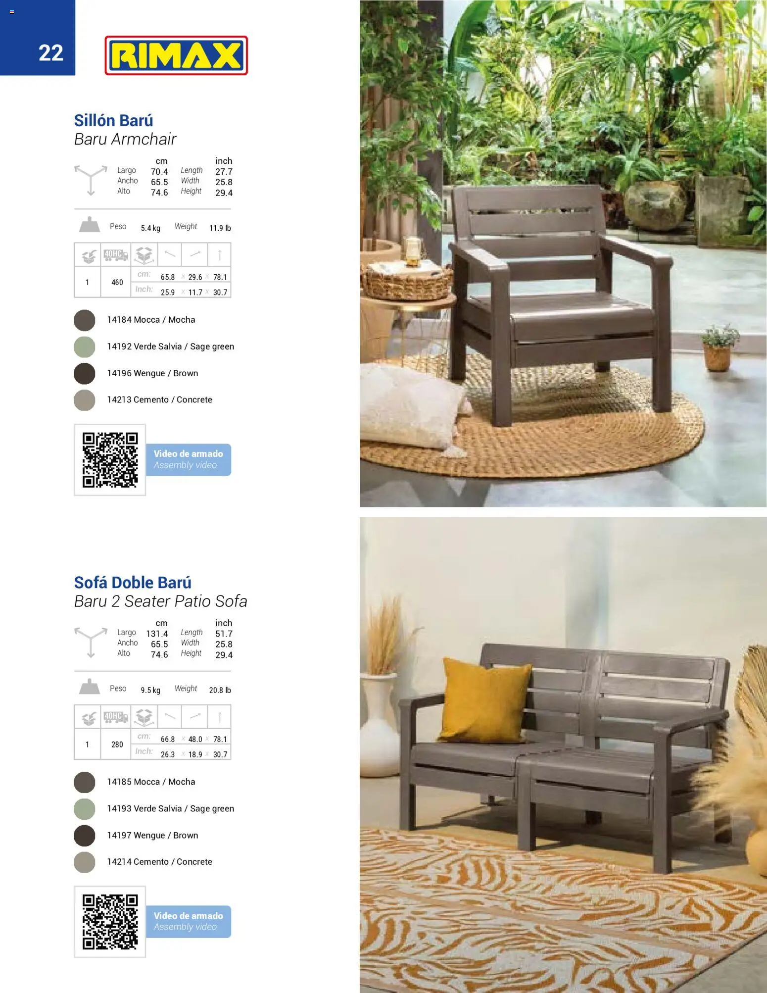 Rimax revista - valida desde el 01/01/2026 | Página: 22 | Productos: Peso, Sofá, Sillón, Cemento