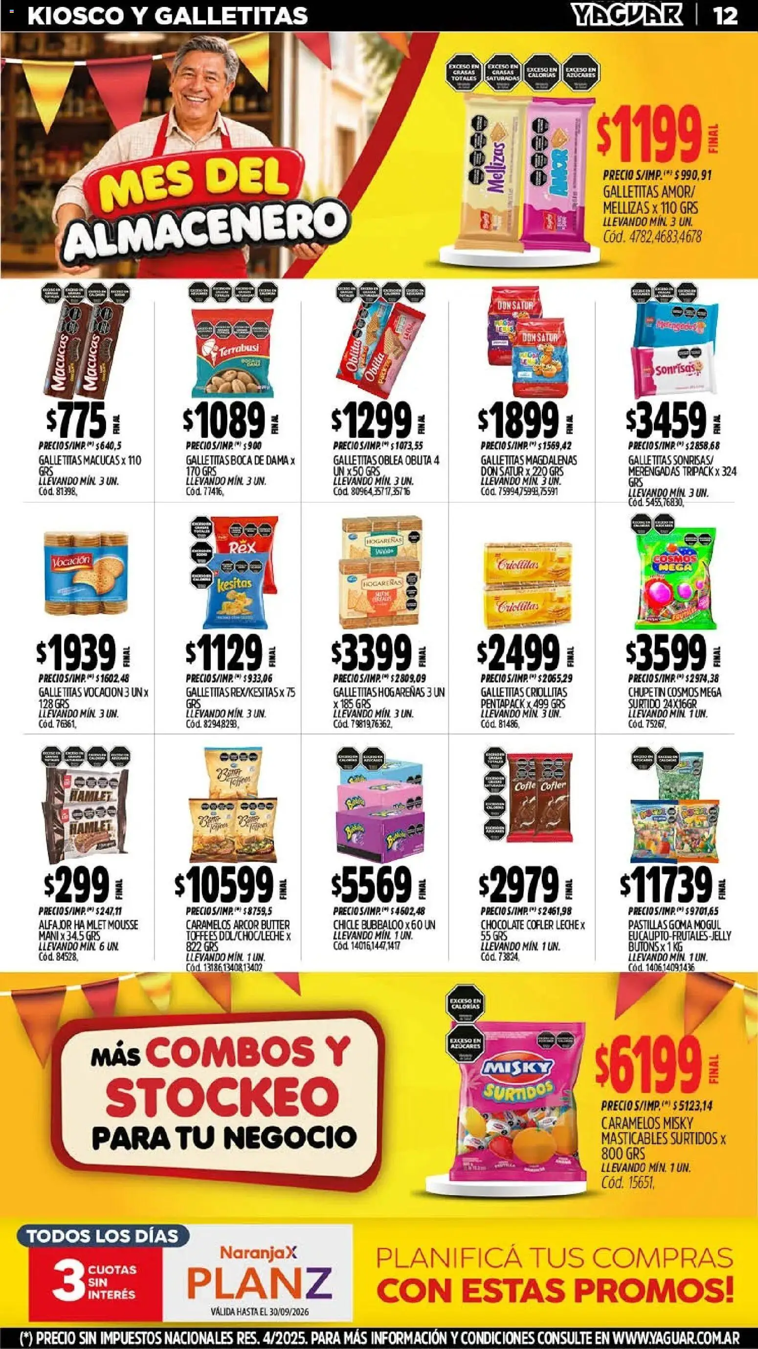 Yaguar - Oferta Semanal Misiones │ válido desde el 28/09/2026 | Página: 12 | Productos: Mani, Leche, Chicle, Alfajor
