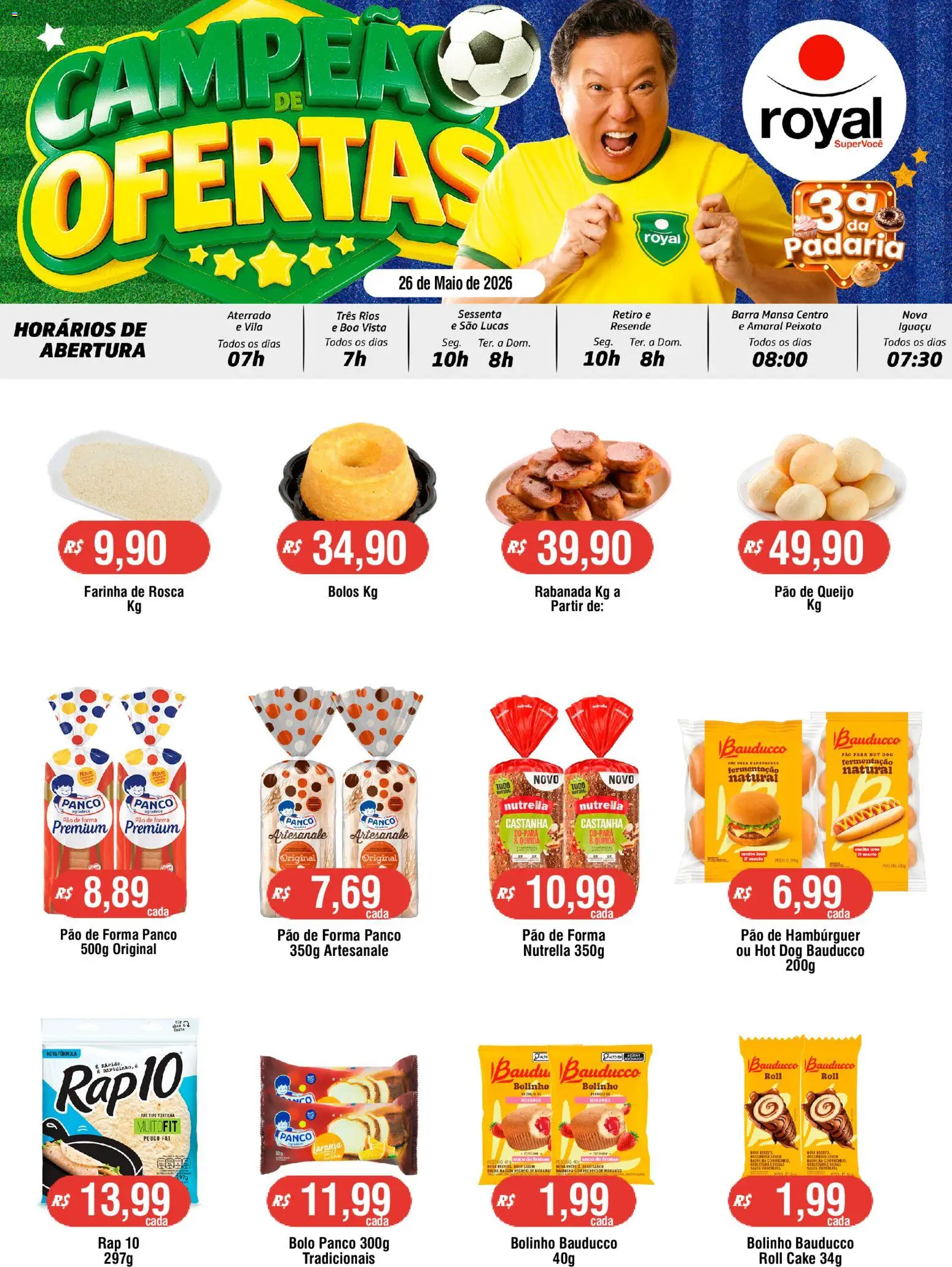 Royal Supermercados Folheto - válido de 26.05.2026 | Página: 1 | Produtos: Quinoa, Pão de forma, Hambúrguer, Pão de queijo