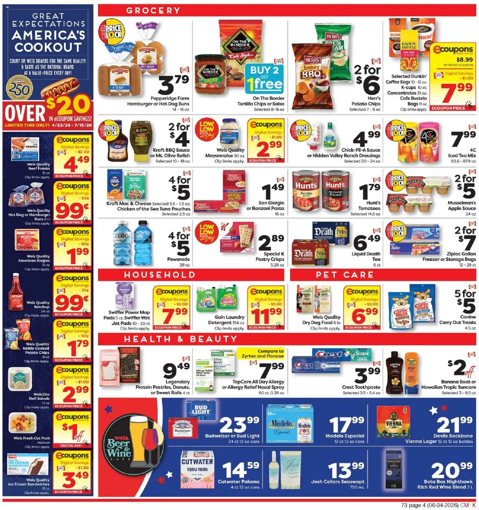 Weis Weekly Circular - VA - valid from 04.06.2026 | Page: 4 | Products: Beer, Beef, Detergent, Ketchup