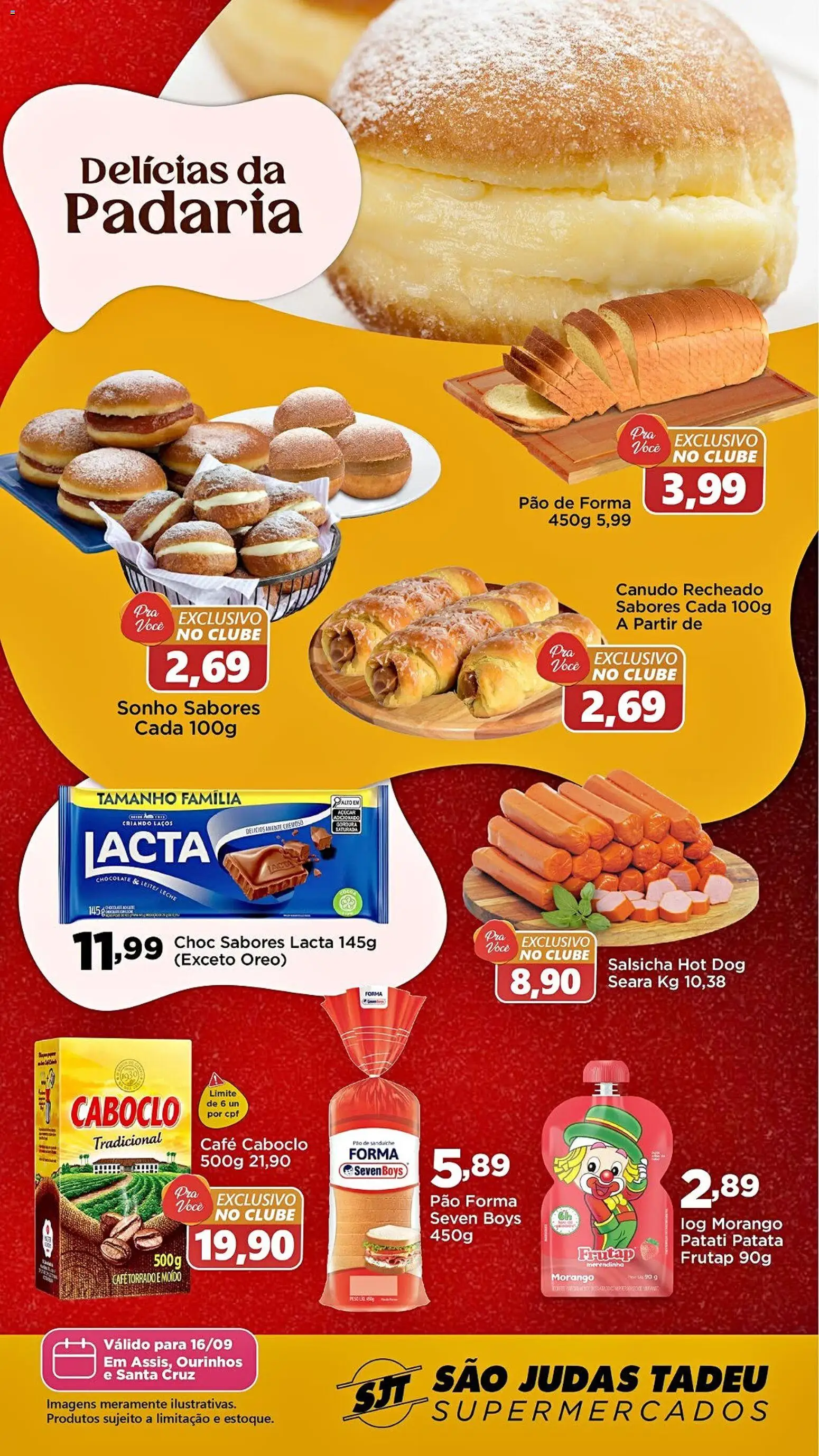 São Judas Tadeu Folheto - válido de 16/09/2026 | Página: 1 | Produtos: Salsicha, Café, Sanduíche, Pão de forma