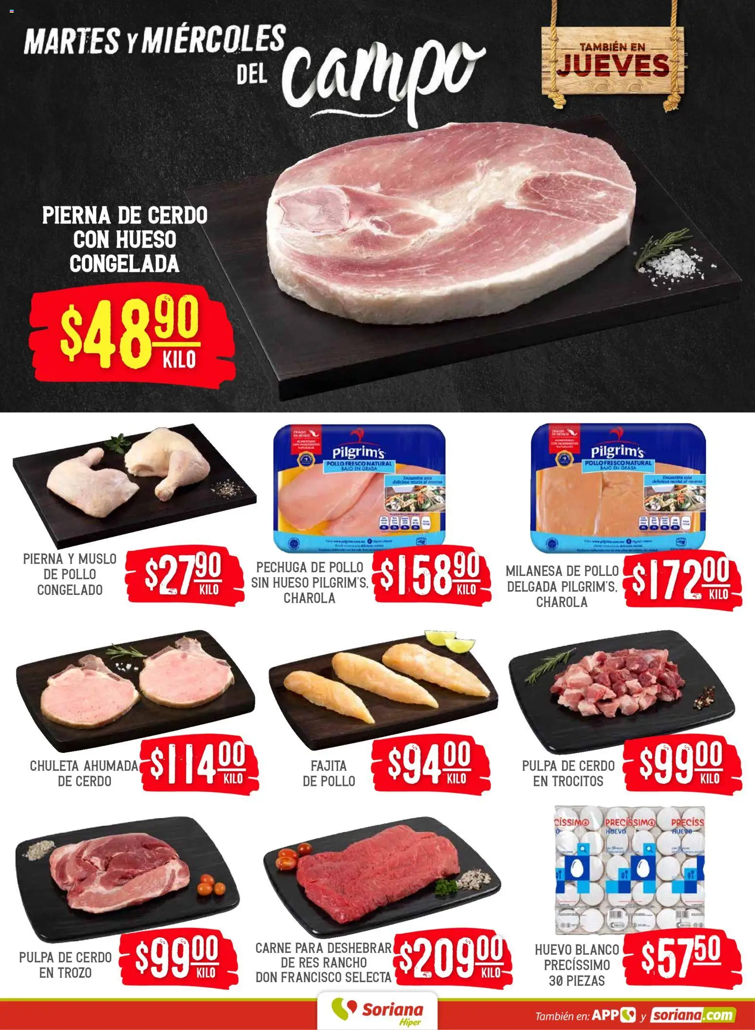 Nuevas ofertas de Soriana válidas en toda la República Mexicana desde el 05.05.2026. ¡Encuentra las mejores ofertas en Soriana Martes y Miércoles del Campo Híper: Juárez! | Página: 4 | Productos: Pollo, Milanesa, Huevo, Res