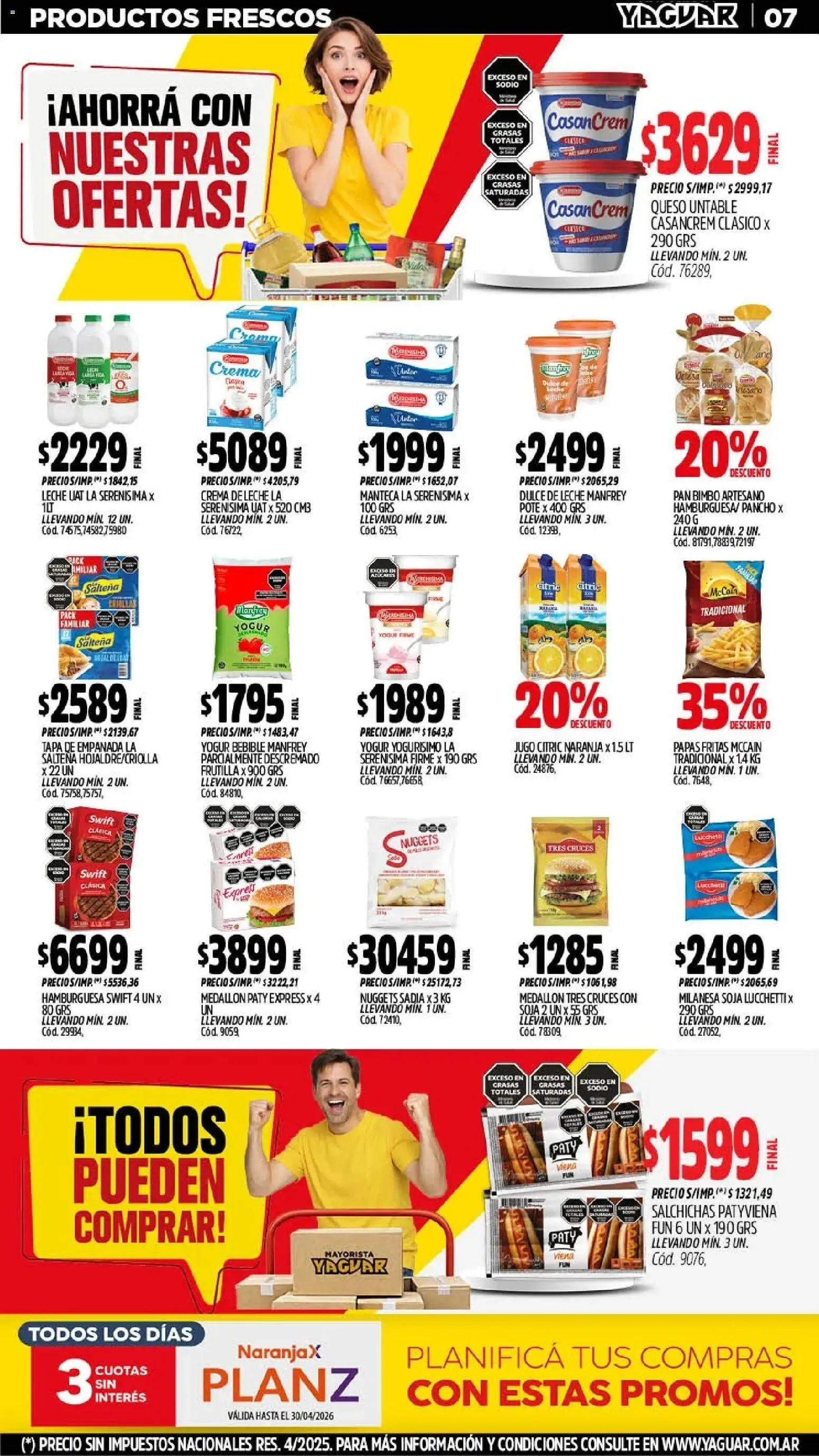 Yaguar - Oferta Semanal Santa Fé │ válido desde el 11.05.2026 | Página: 7 | Productos: Milanesa, Pan, Jugo, Papas fritas