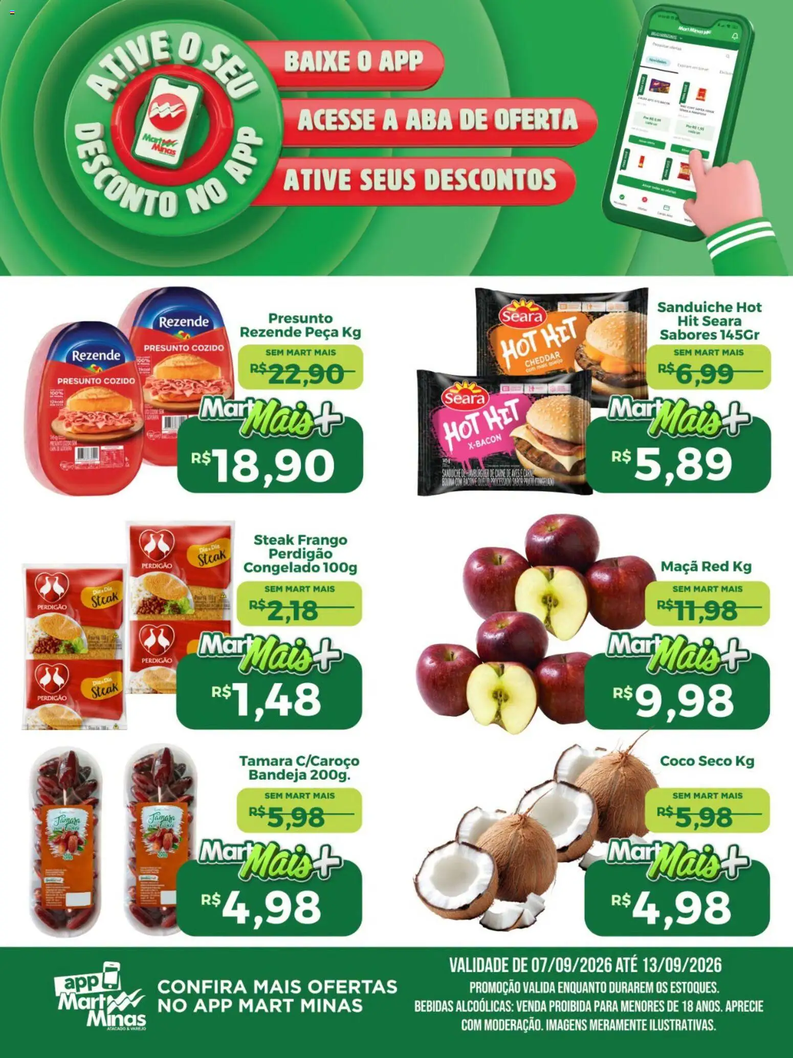 Mart Minas Folheto - válido de 07/09/2026 | Página: 2 | Produtos: Coco, Queijo, Presunto, Bandeja