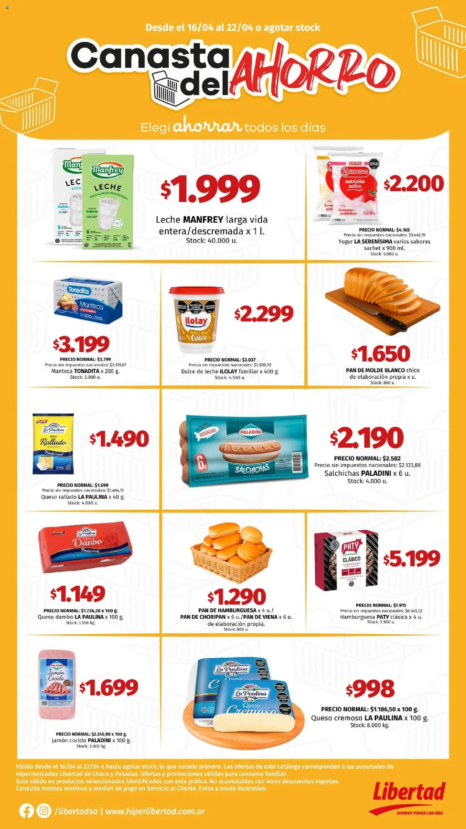 Hipermercado Libertad - CANASTA │ válido desde el 16.04.2026 | Página: 4 | Productos: Dulce de leche, Leche, Queso, Pan