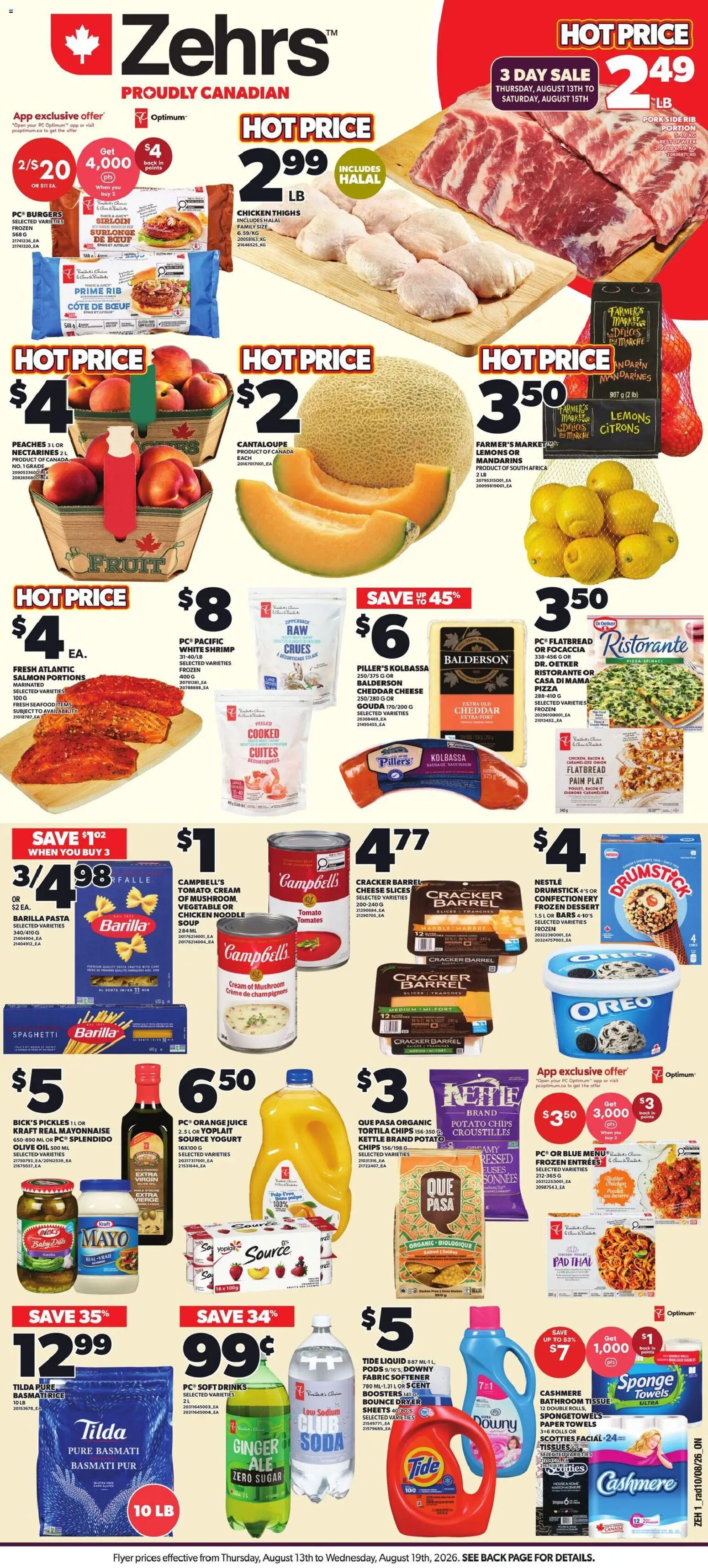 Zehrs flyer valid from Aug 13, 2026 | Page: 1 | Products: Cream, Cream cheese, Barilla, Garlic