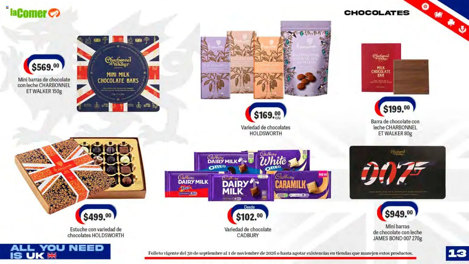 Nuevas ofertas de La Comer válidas en toda la República Mexicana desde el 30/09/2026. ¡Encuentra las mejores ofertas en La Comer folleto! | Página: 13 | Productos: Leche, Estuche, Barra de chocolate, Barra