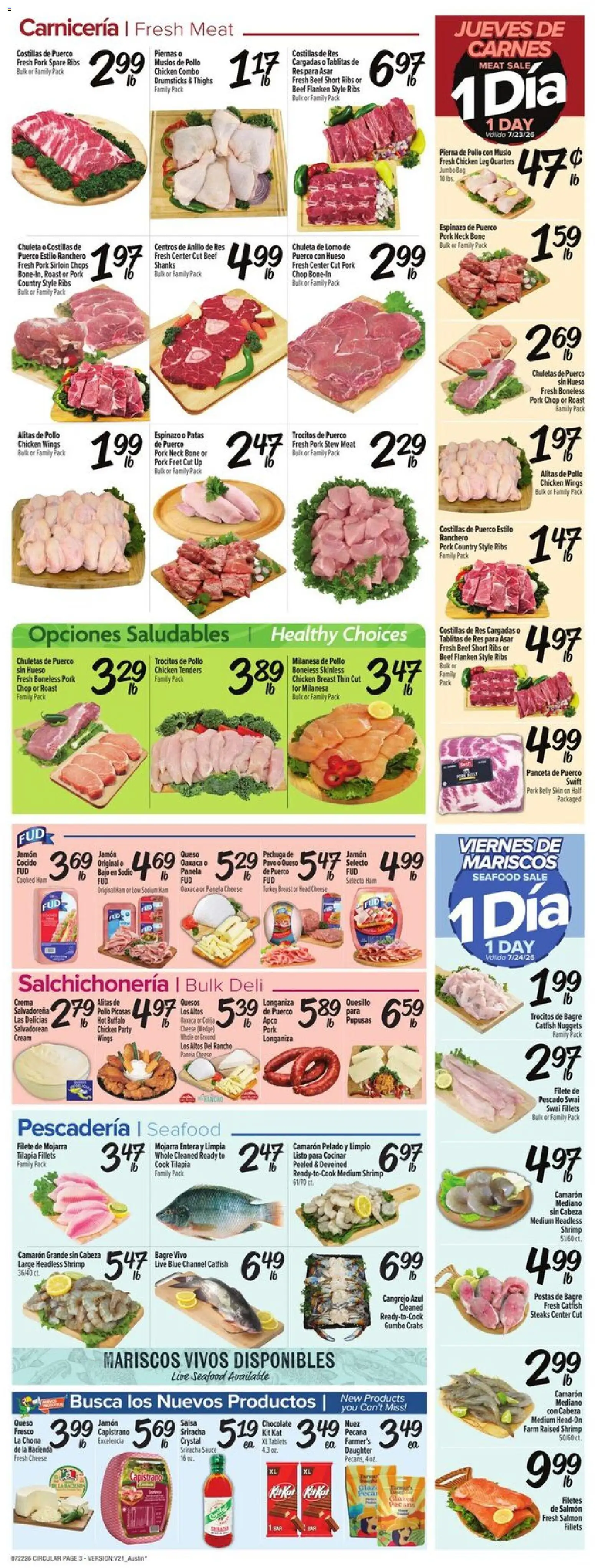 Fiesta Mart Weekly Ad - valid from 07/22/2026 | Page: 3 | Products: Pork, Seafood, Hat, Bag