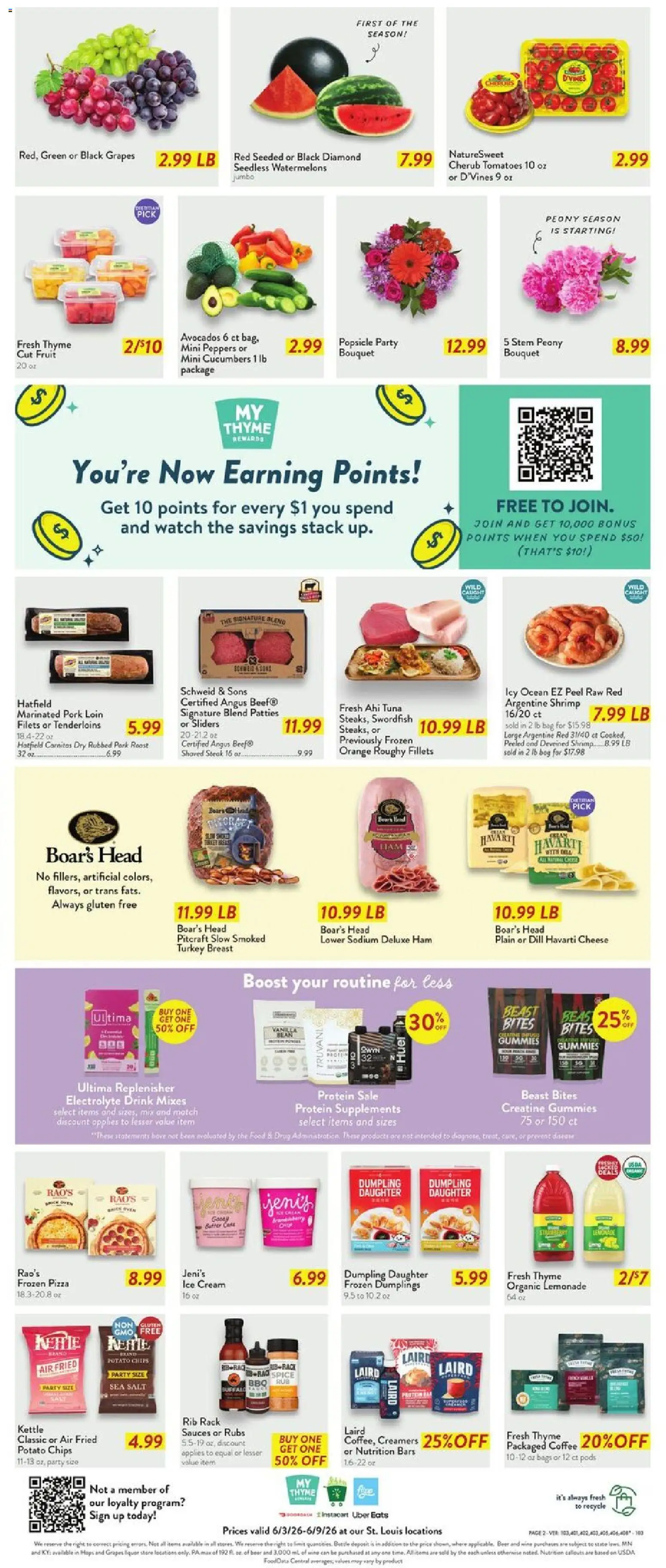 Fresh Thyme Weekly Ad - valid from 03.06.2026 | Page: 4 | Products: Cheese, Coffee, Chips, Grapes