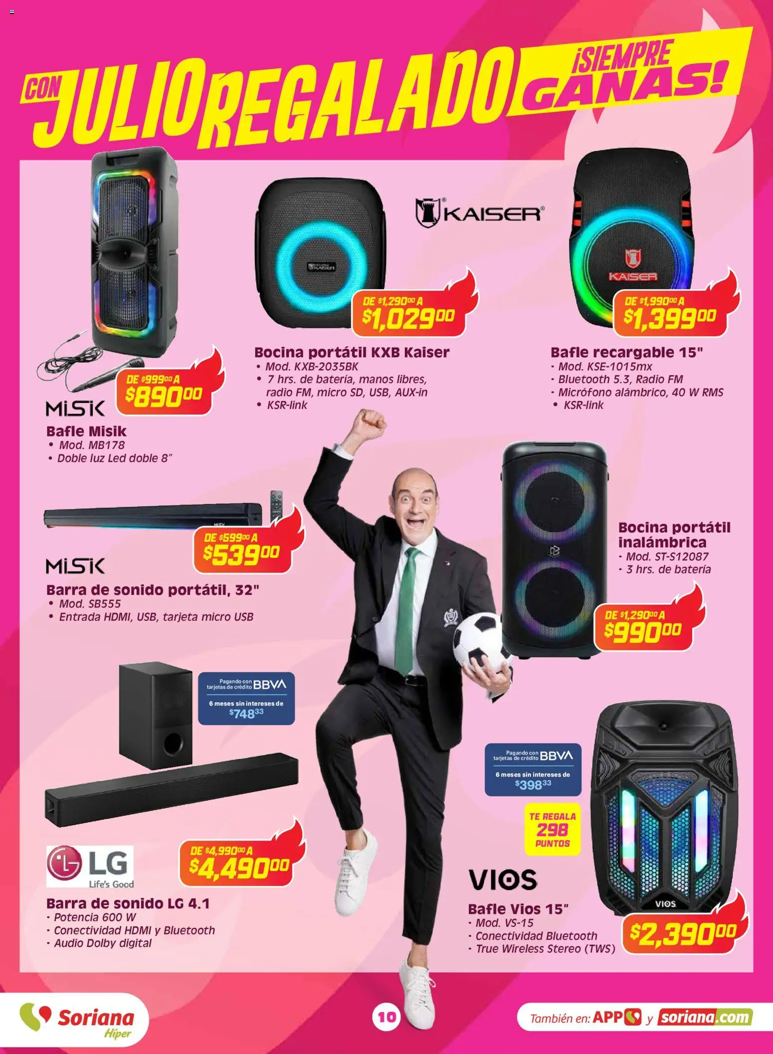 Nuevas ofertas de Soriana válidas en toda la República Mexicana desde el 03.06.2026. ¡Encuentra las mejores ofertas en Soriana Con Julio Regalado siempre ganas Híper Nacional! | Página: 9 | Productos: Audio, Radio, Micrófono, Batería