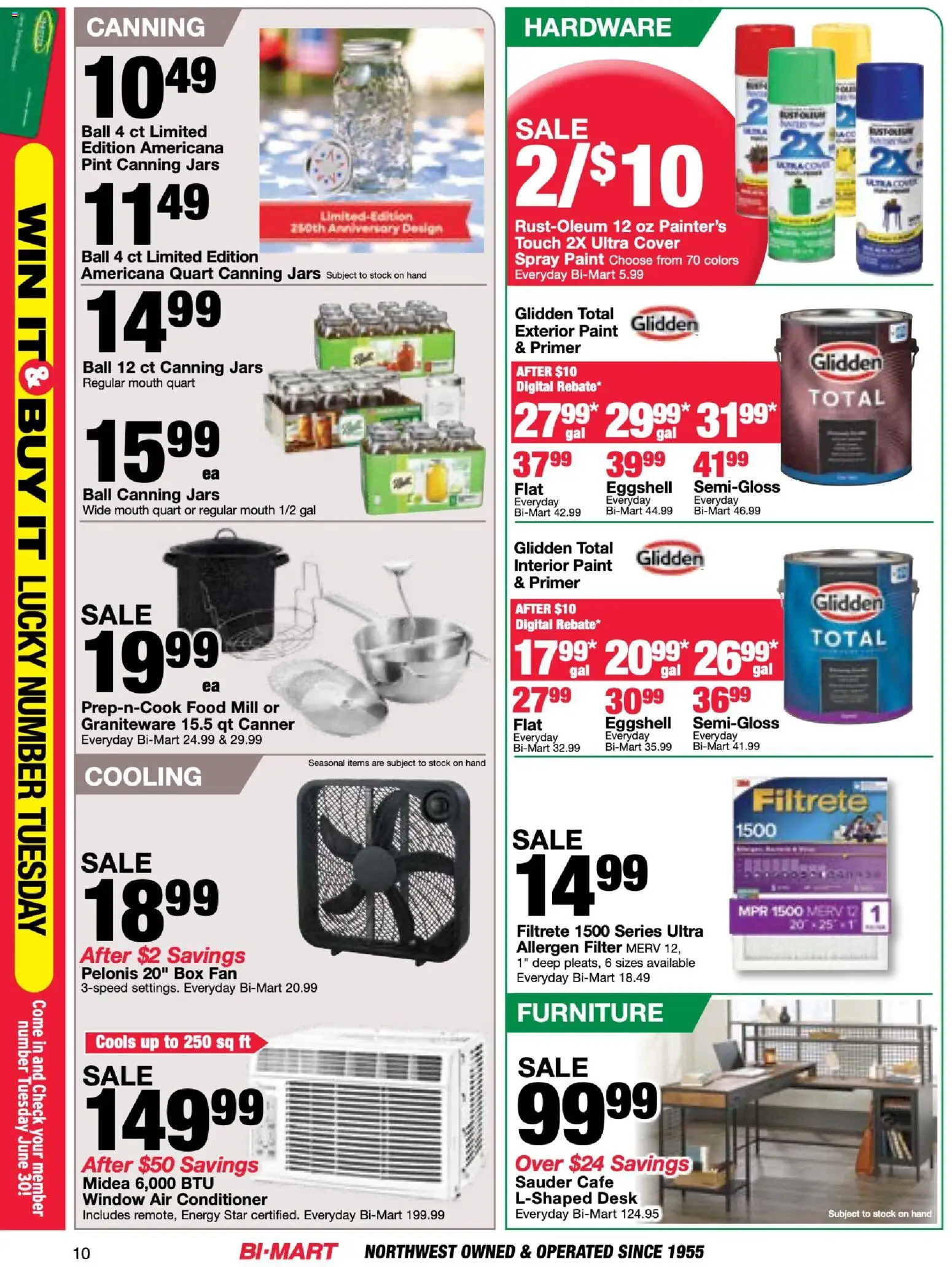 Bi-Mart Membership Savings Book - valid from 06/23/2026 | Page: 10 | Products: Box, Conditioner, Desk, Fan