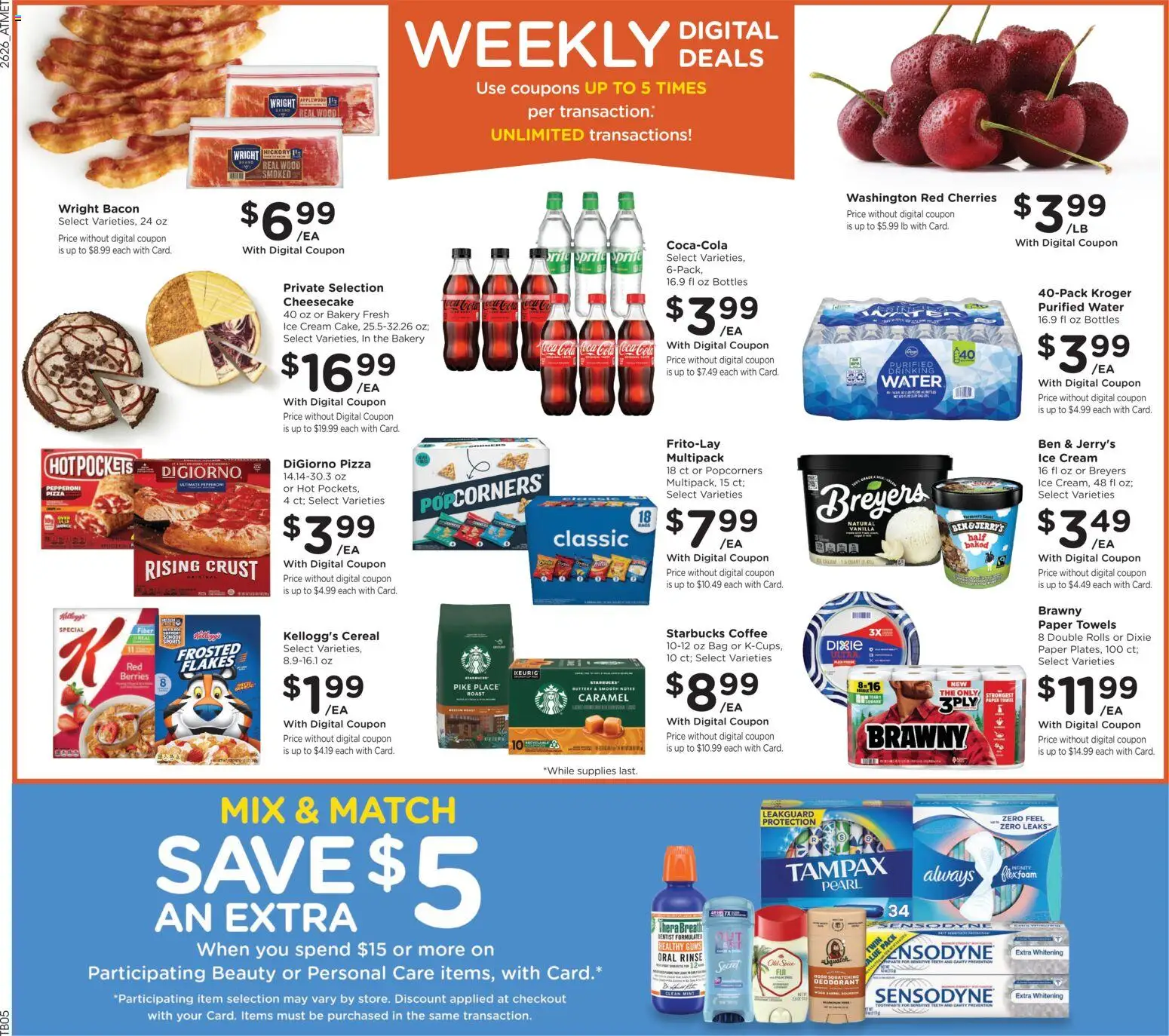 Kroger Weekly Ad - valid from 07/29/2026 | Page: 3 | Products: Cherries, Pizza, Deodorant, Ice cream