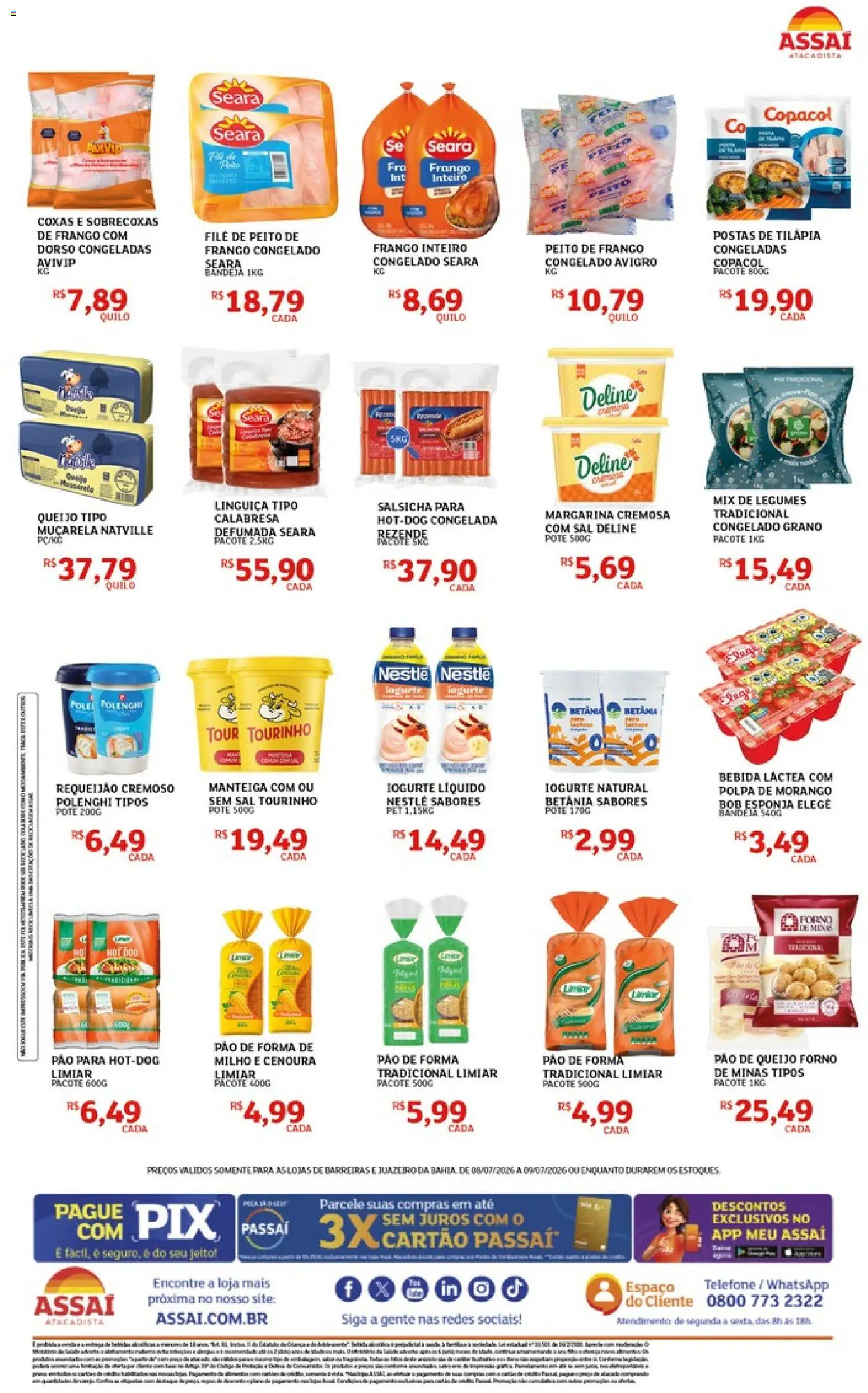 Assaí Atacadista Folheto - válido de 08/07/2026 | Página: 2 | Produtos: Pão, Tilápia, Muçarela, Cenoura