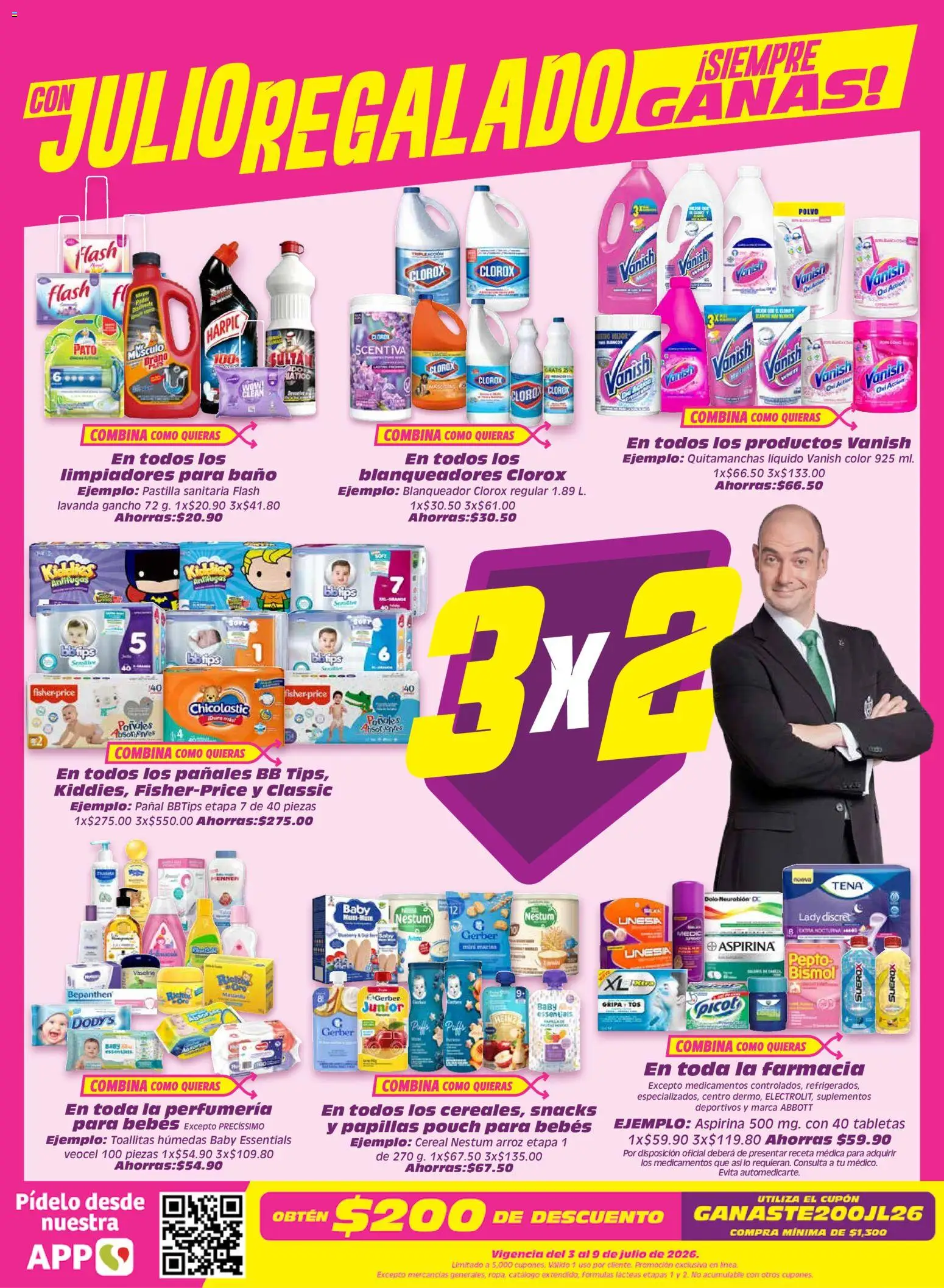 Nuevas ofertas de Soriana válidas en toda la República Mexicana desde el 03/07/2026. ¡Encuentra las mejores ofertas en Soriana Julio Regalado Híper Nacional! | Página: 3 | Productos: Toallitas húmedas, Pañales, Baño, Polvo