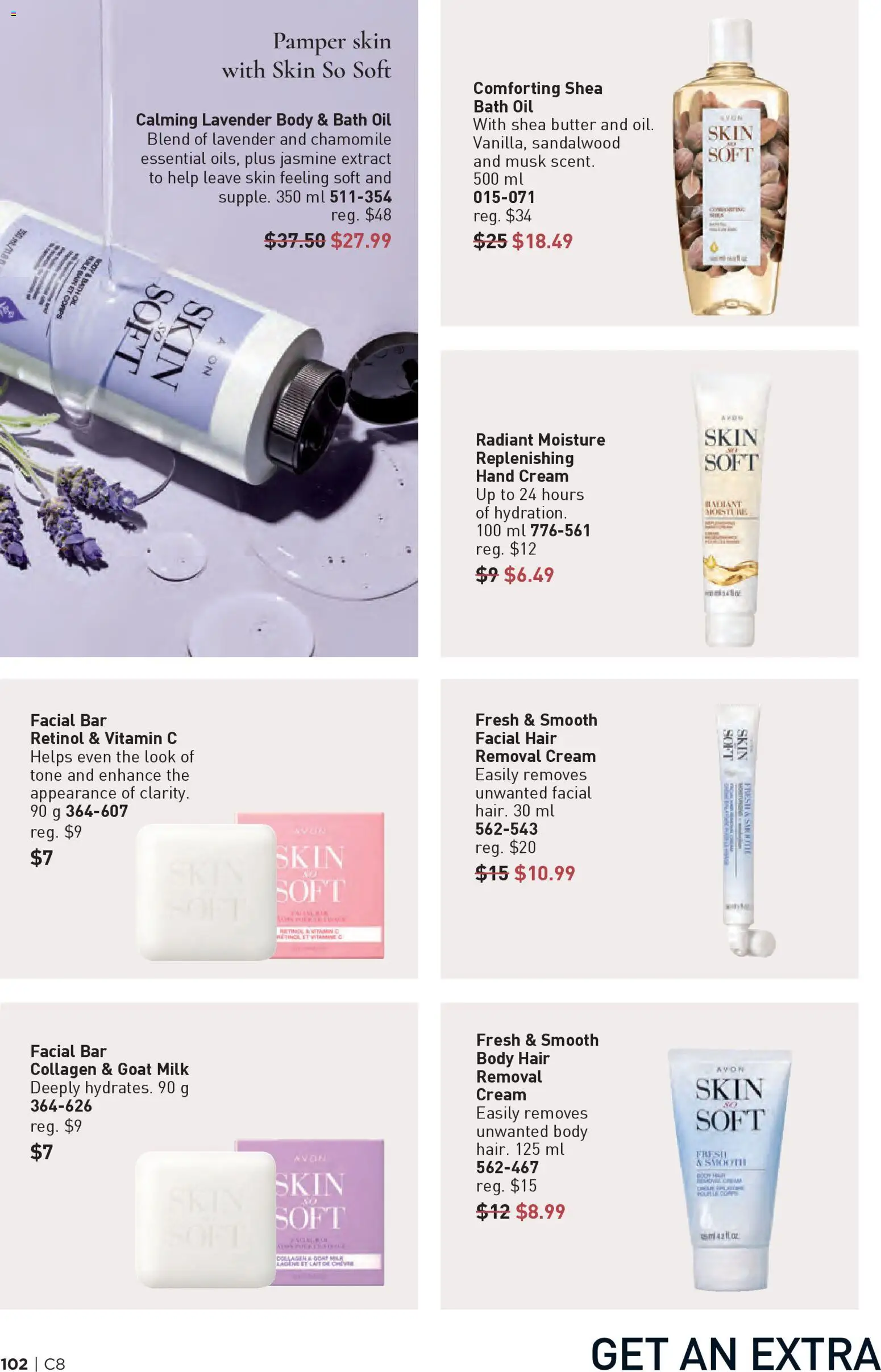 Avon flyer valid from 09.04.2026 | Page: 102 | Products: Hand cream, Bath, Milk, Oil