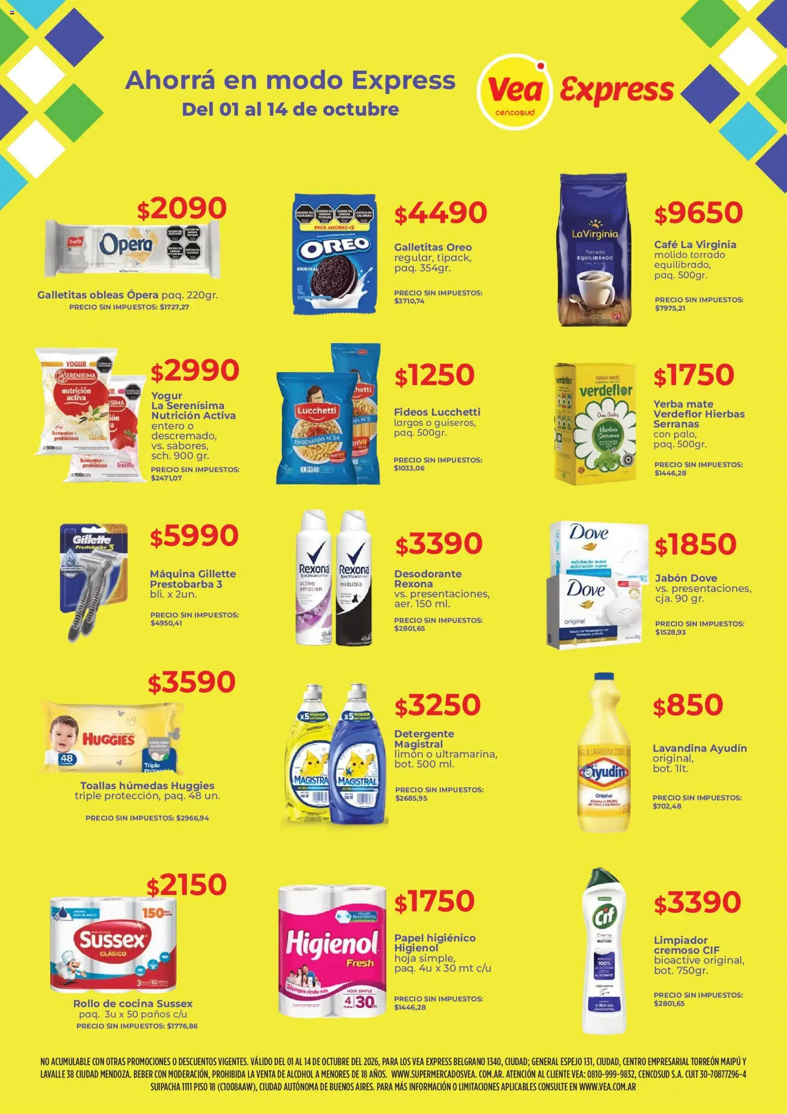Vea - Express Mendoza │ válido desde el 01/10/2026 | Página: 2 | Productos: Toallas, Galletitas, Desodorante, Limpiador