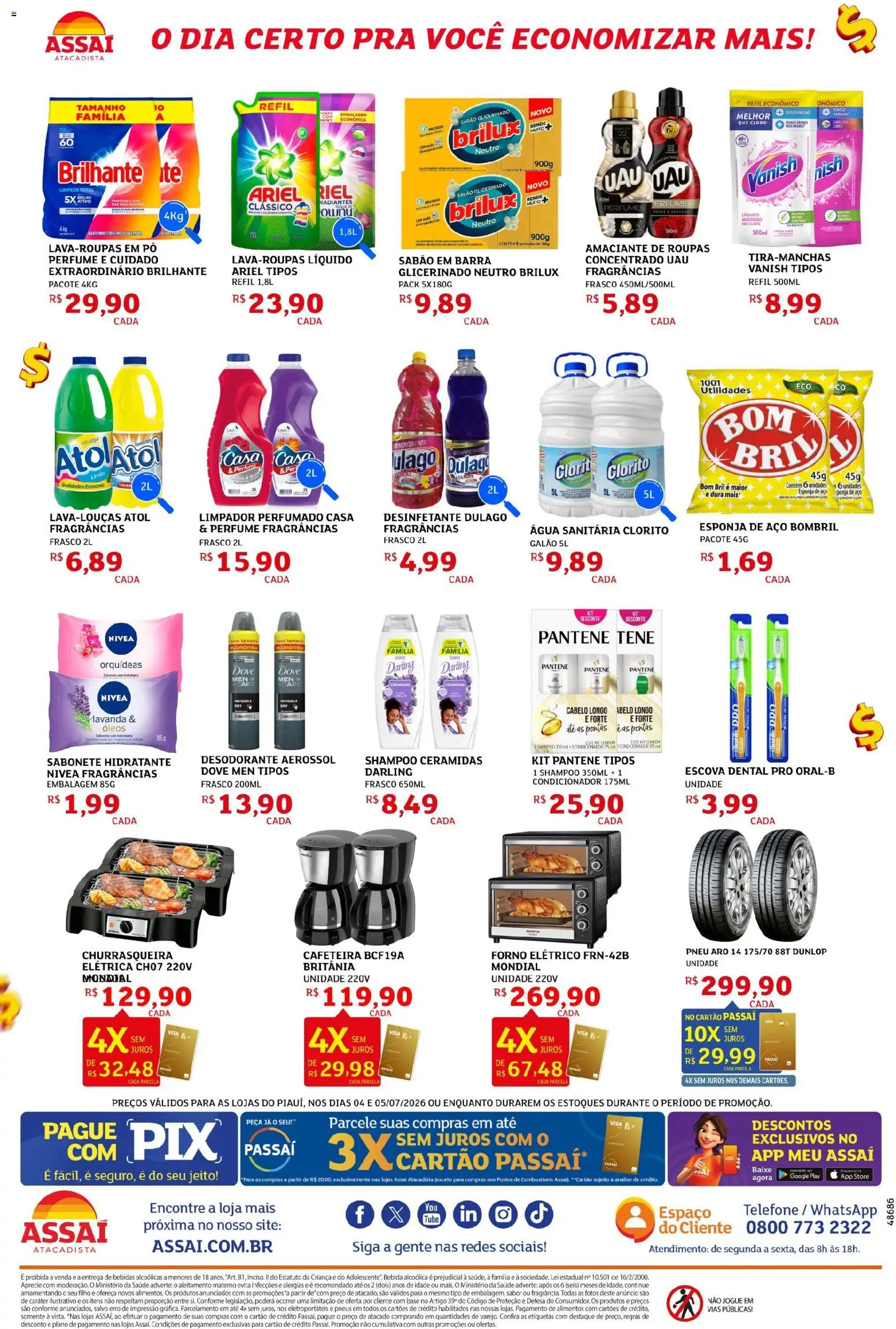 Assaí Atacadista Folheto - válido de 04/07/2026 | Página: 4 | Produtos: Desodorante, Amaciante de roupas, Pneus, Bebida
