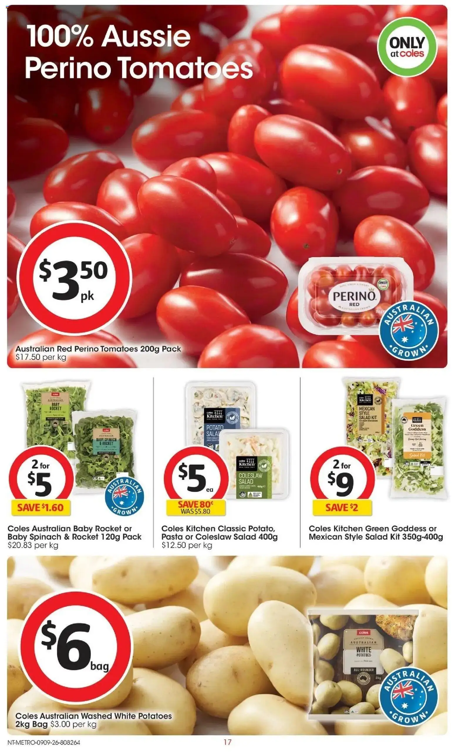 Coles catalogue - valid from 09/09/2026 | Page: 17 | Products: Tomatoes, Salad, Rocket, Baby spinach