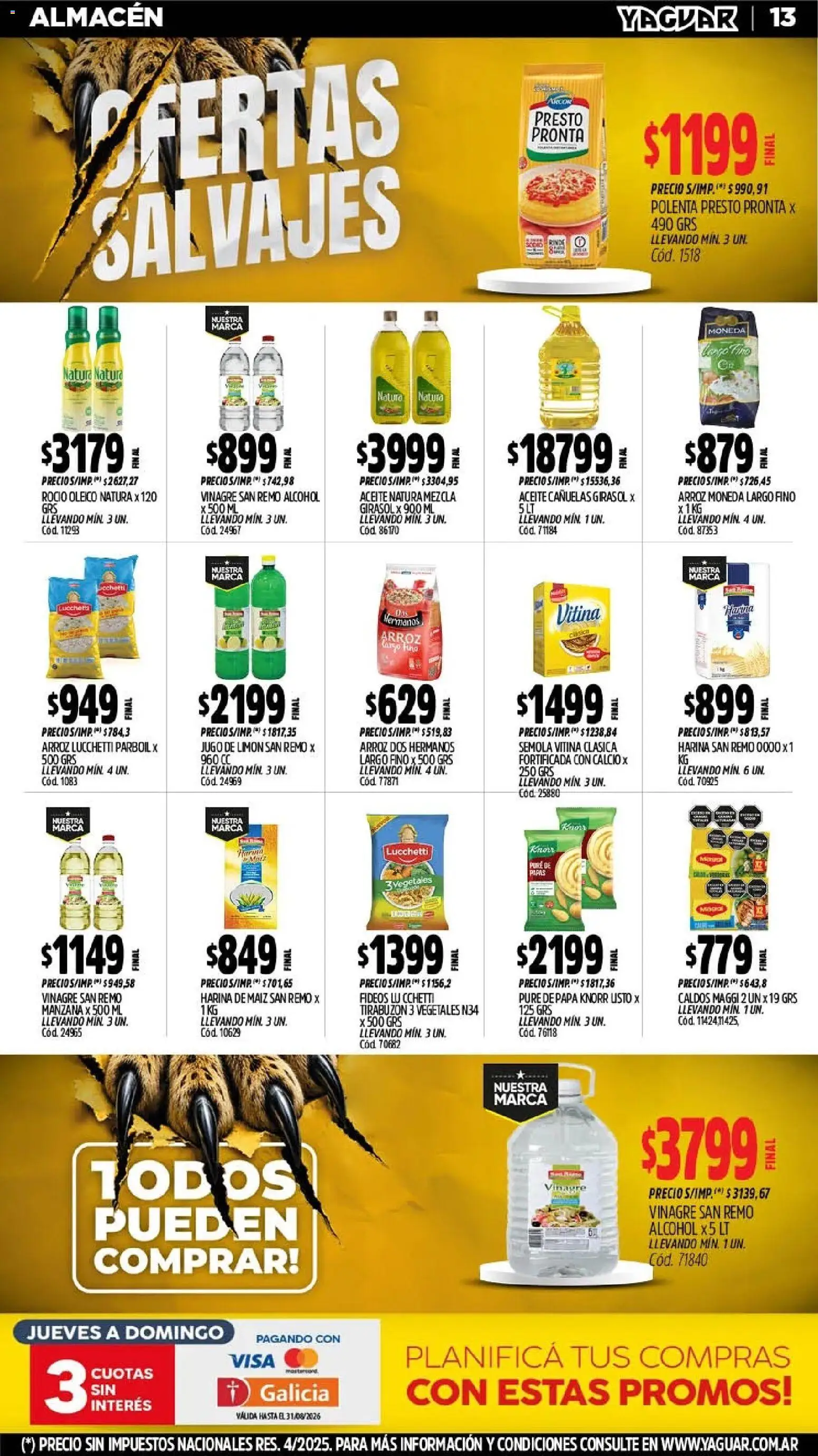 Yaguar - Oferta Semanal San Juan │ válido desde el 03/08/2026 | Página: 13 | Productos: Harina, Papa, Maiz, Polenta