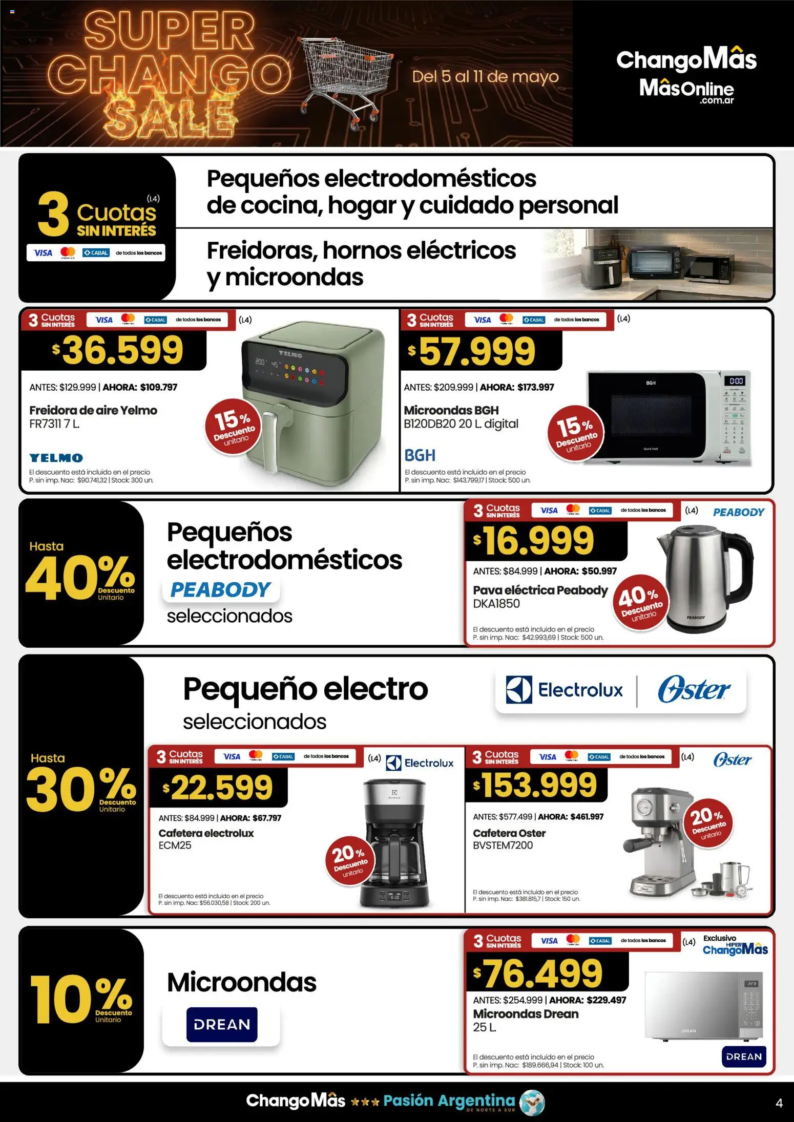 Punto Mayorista Super Chango Sale │ válido desde el 05.05.2026 | Página: 4 | Productos: Pava, Freidora, Microondas, Pava eléctrica