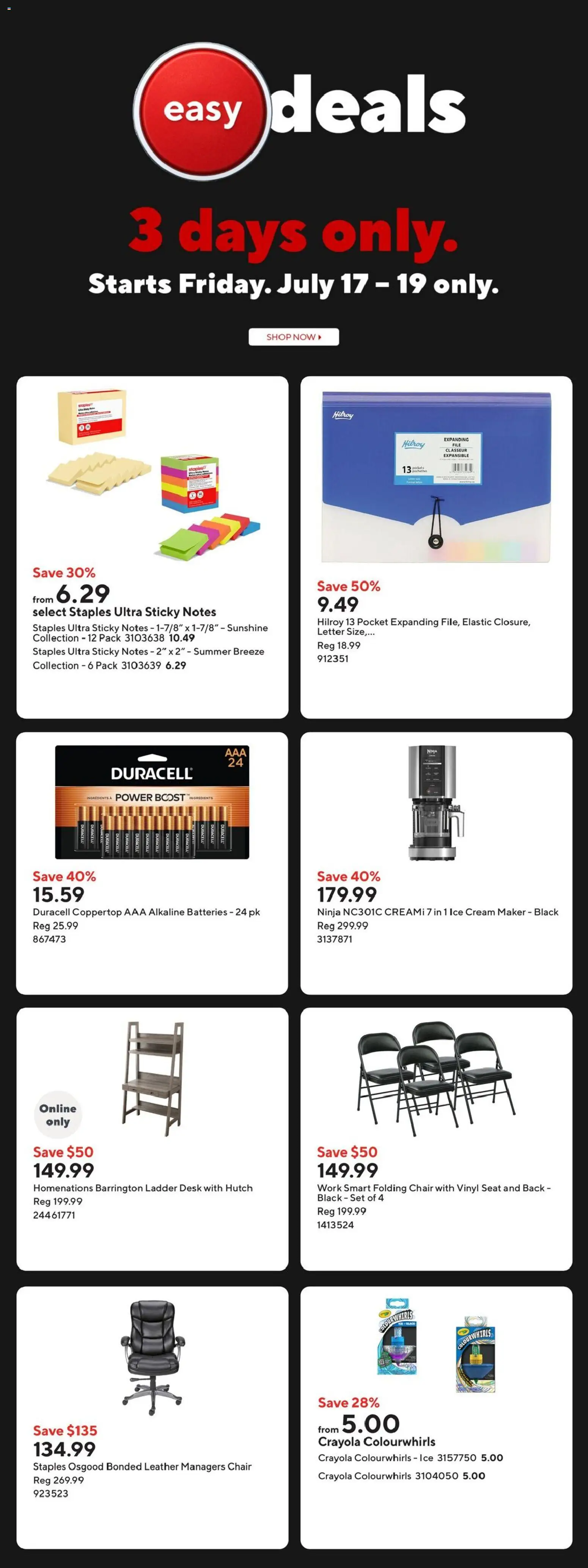 Staples flyer valid from Jul 17, 2026 | Page: 21 | Products: Cream, Batteries, Ice, Ingredients
