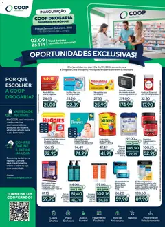 Coop ofertas Inauguração Drogaria - Pré-Visualização do folheto da loja Coop, válido de 03/09/2026 | Página: 1 | Produtos: Cápsulas, Pampers, Condicionador, Bolo