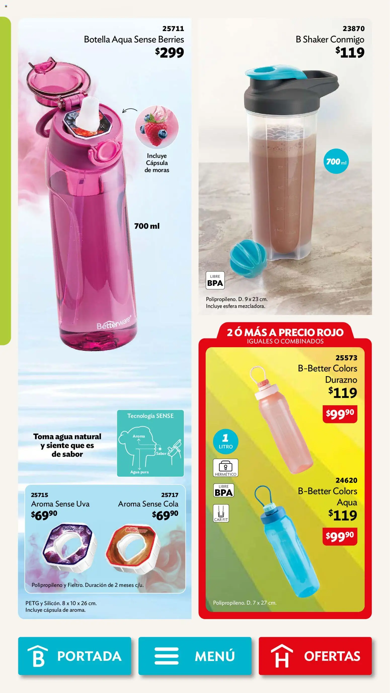 Nuevas ofertas de Betterware válidas en toda la República Mexicana desde el 31/08/2026. ¡Encuentra las mejores ofertas en Betterware campaña 9 2026! | Página: 108 | Productos: Durazno, Agua, Uva, Botella