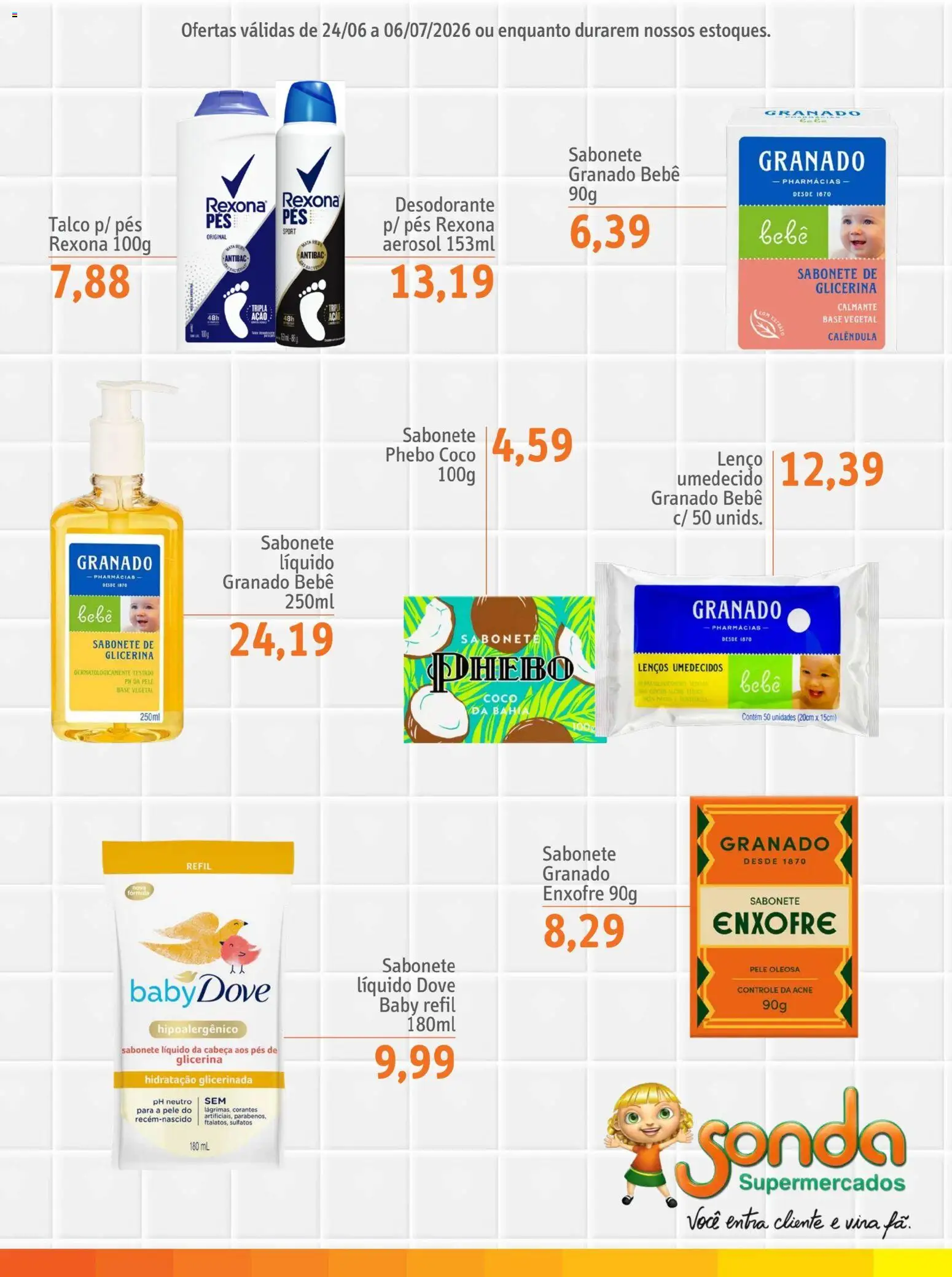 Sonda Folheto - válido de 24/06/2026 | Página: 9 | Produtos: Lenço, Base, Sabonete, Rexona
