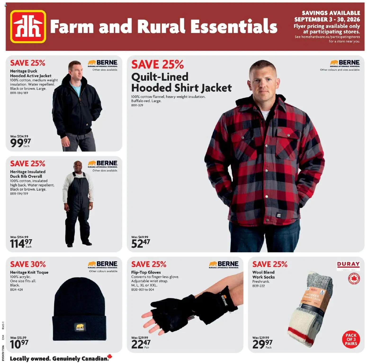 Home Hardware flyer valid from Sep 3, 2026 | Page: 1 | Products: Water, Duck, Shirt, Jacket