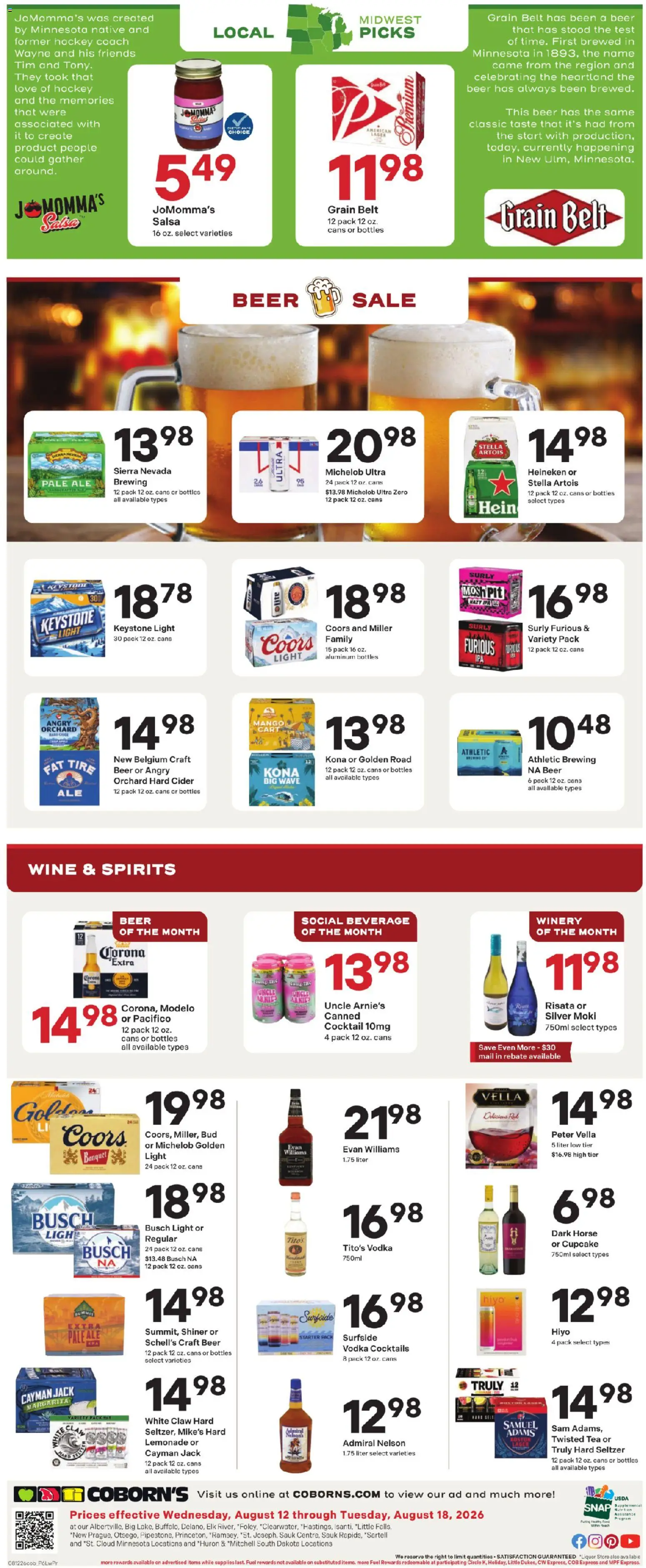 Coborn's Weekly Ad - valid from 08/12/2026 | Page: 8 | Products: Corona Extra, Wine, Belt, Cocktails
