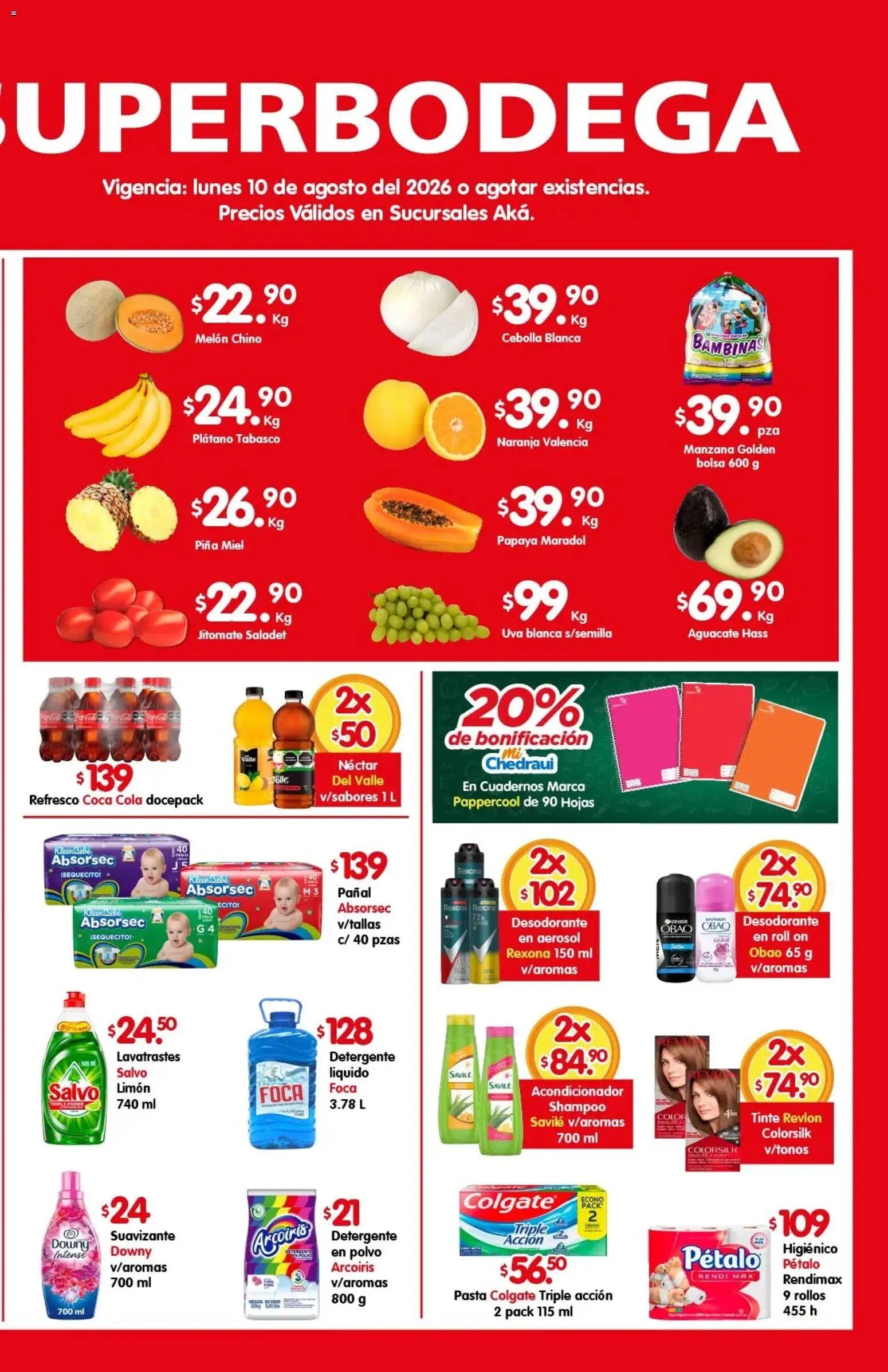 Nuevas ofertas de Arteli válidas en toda la República Mexicana desde el 10/08/2026. ¡Encuentra las mejores ofertas en Arteli folleto Aká Superbodegas! | Página: 2 | Productos: Cebolla, Manzana, Piña, Shampoo